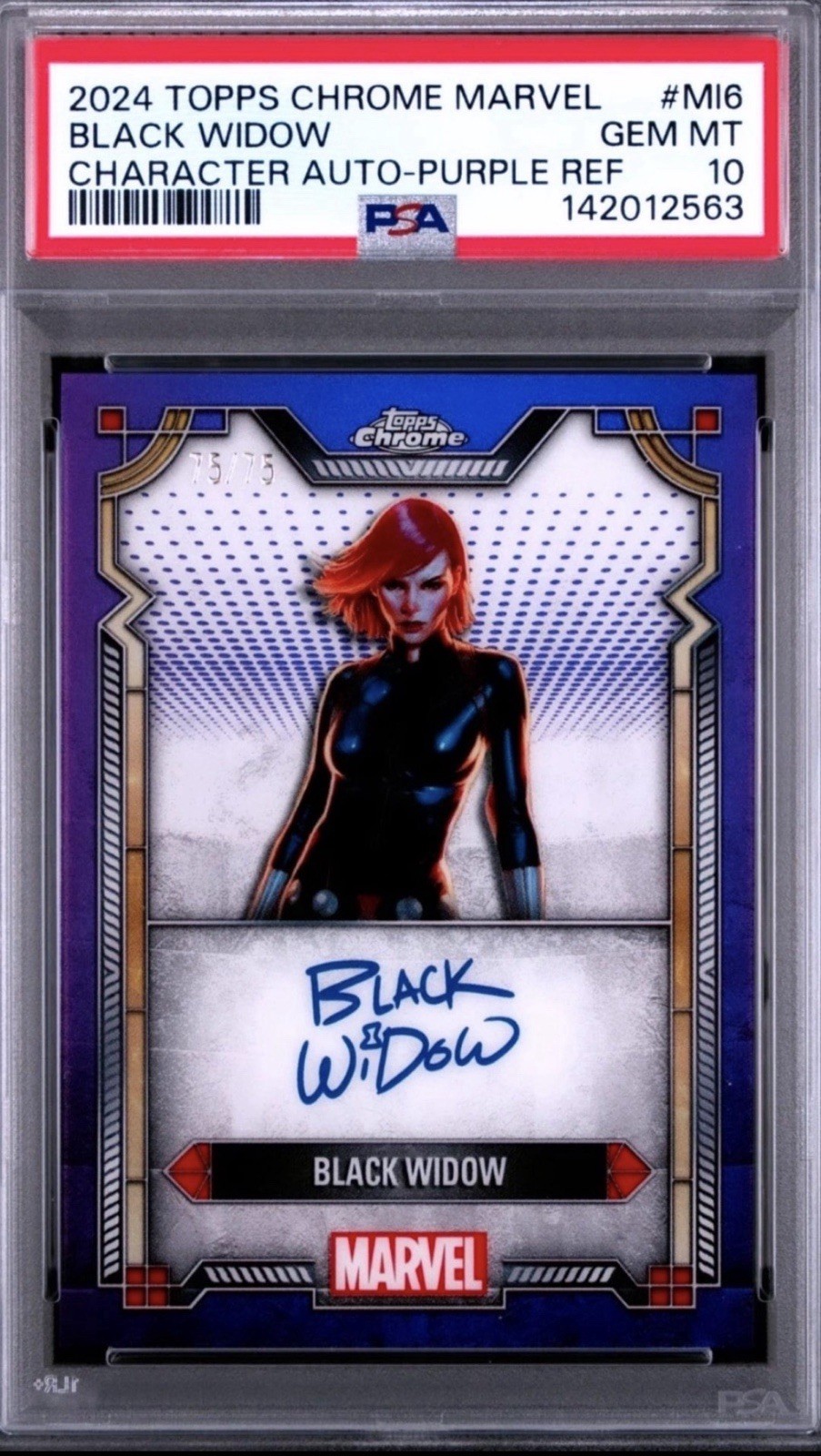 2024 Topps Chrome Marvel Black Widow Psa 10 Purple Autograph /75 Gem mint #MI6 2024 Topps Chrome Marvel Black Widow Psa 10 Purple Autograph /75 Gem mint #MI6