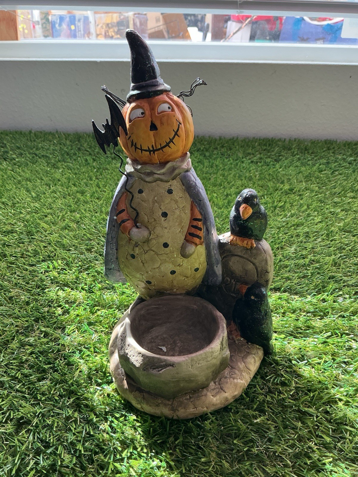 Yankee Candle Pumpkin Head Ravens Halloween Tea Light Holder 8” Witch Bat Yankee Candle Pumpkin Head Ravens Halloween Tea Light Holder 8” Witch Bat