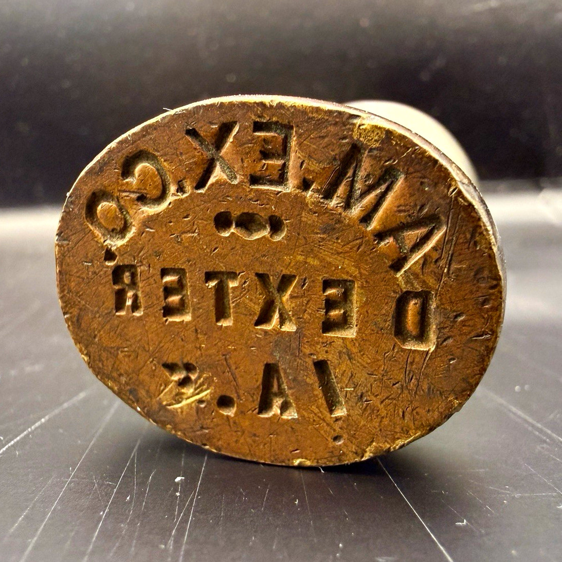 Awesome** Vintage Metal Hand Stamp Seal Rubber Stamp "AM.EX.CO." Dexter IA