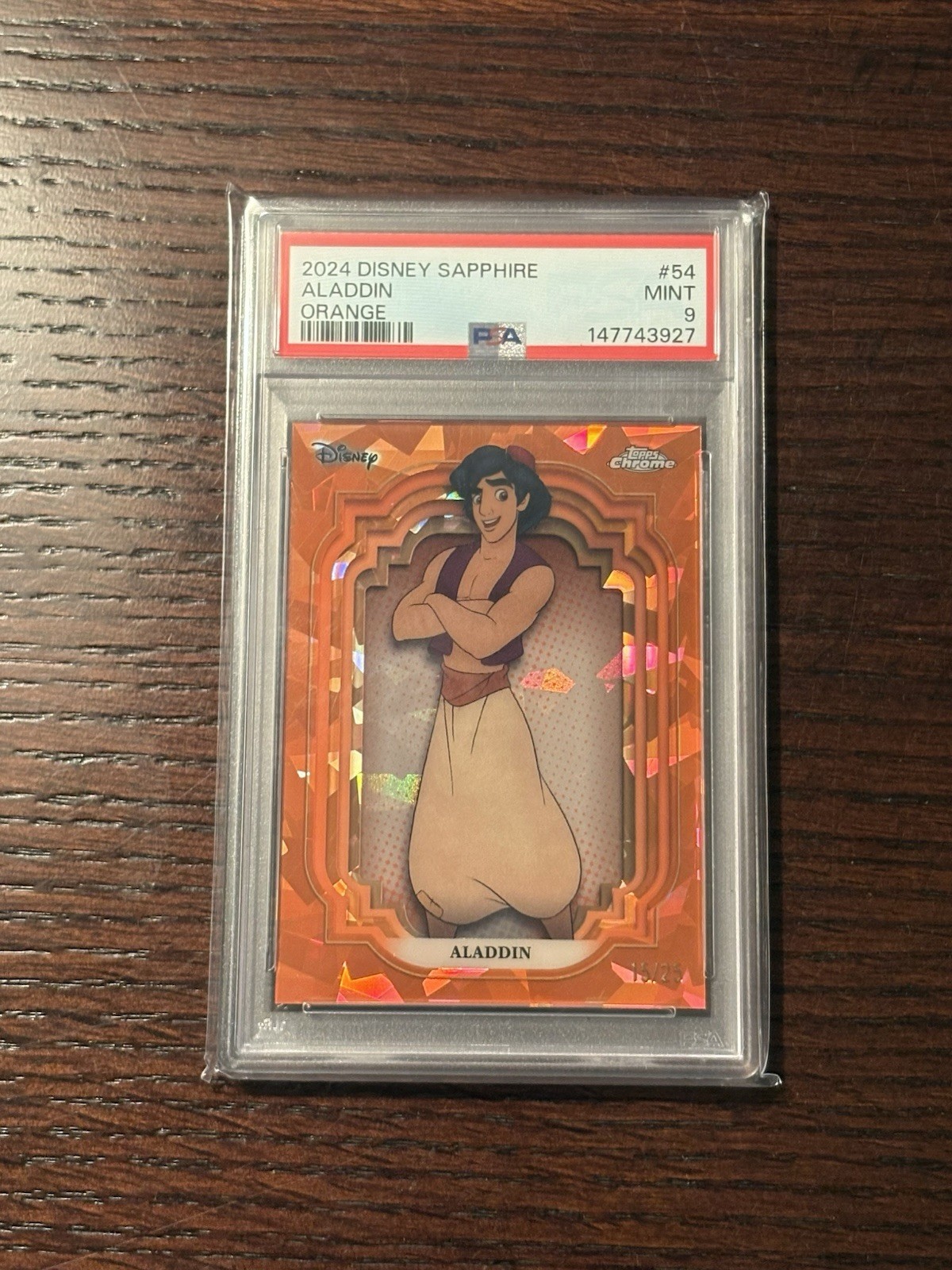 2024 Topps Chrome Disney Sapphire Aladdin Orange /25 PSA 9