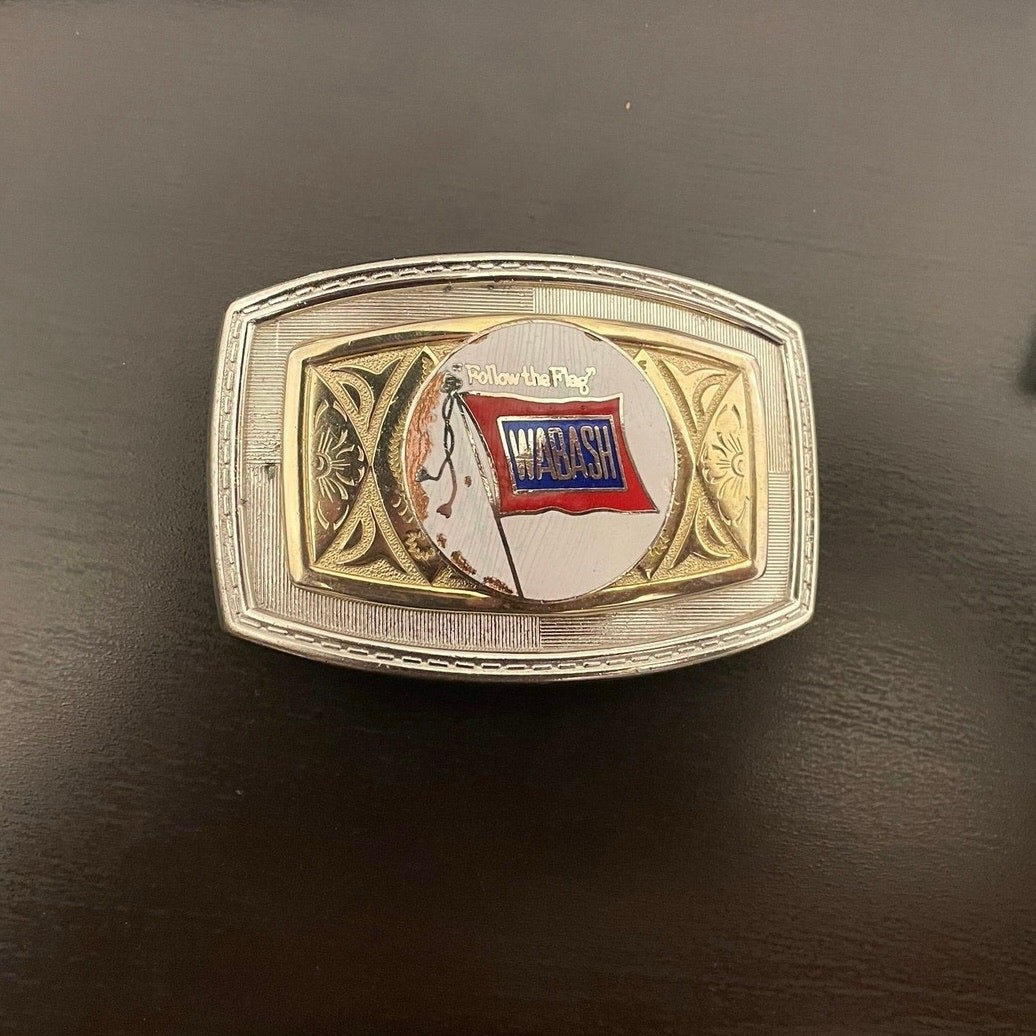 vintage 1970s Wabash Railroad "Follow the Flag" belt buckle vintage 1970s Wabash Railroad "Follow the Flag" belt buckle