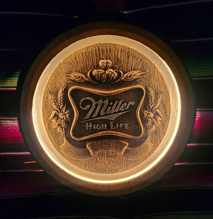 Vintage 1980's Miller High Life Beer Illuminated Barrel Keg Light Sign Faux Wood Vintage 1980's Miller High Life Beer Illuminated Barrel Keg Light Sign Faux Wood