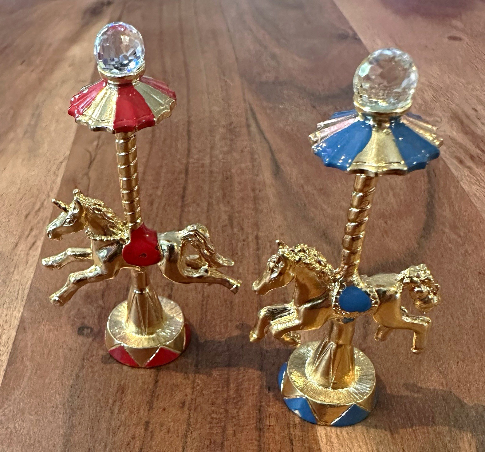 Vintage 1985 Spoontiques Carousel Horse Figurines Crystal Ball Pewter Pair