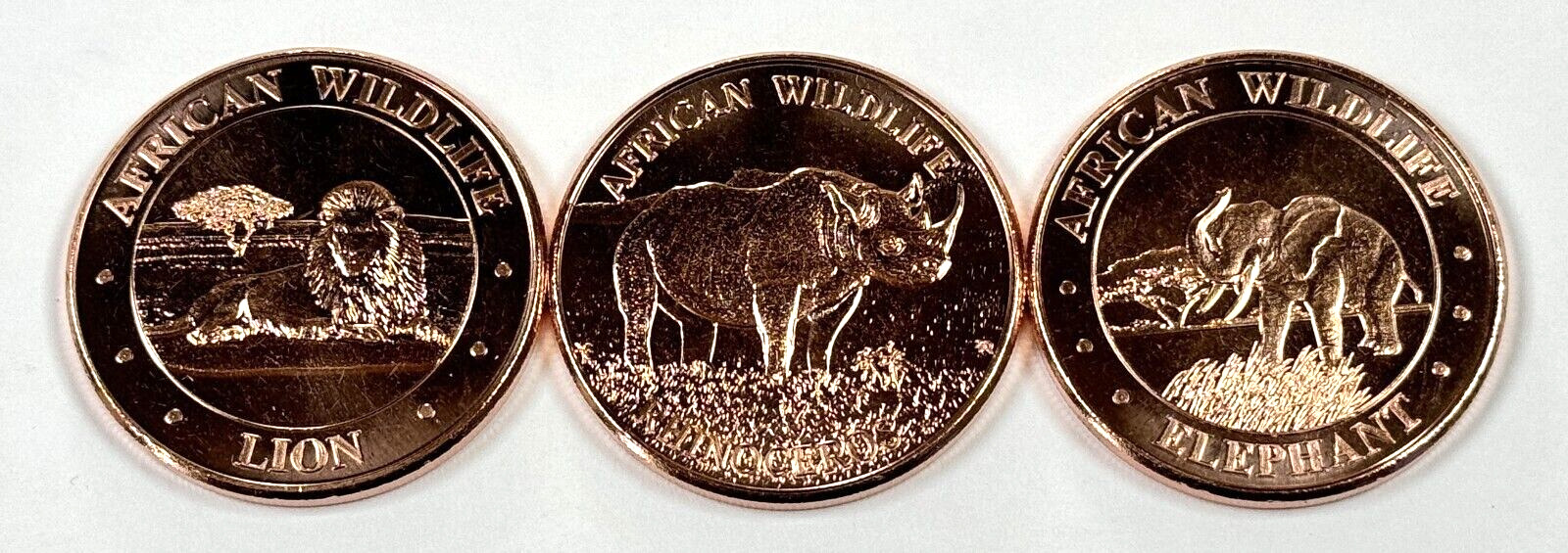 Copper Coins * One Oz. Each * Fine .999 Bullion * African Wildlife Series Set