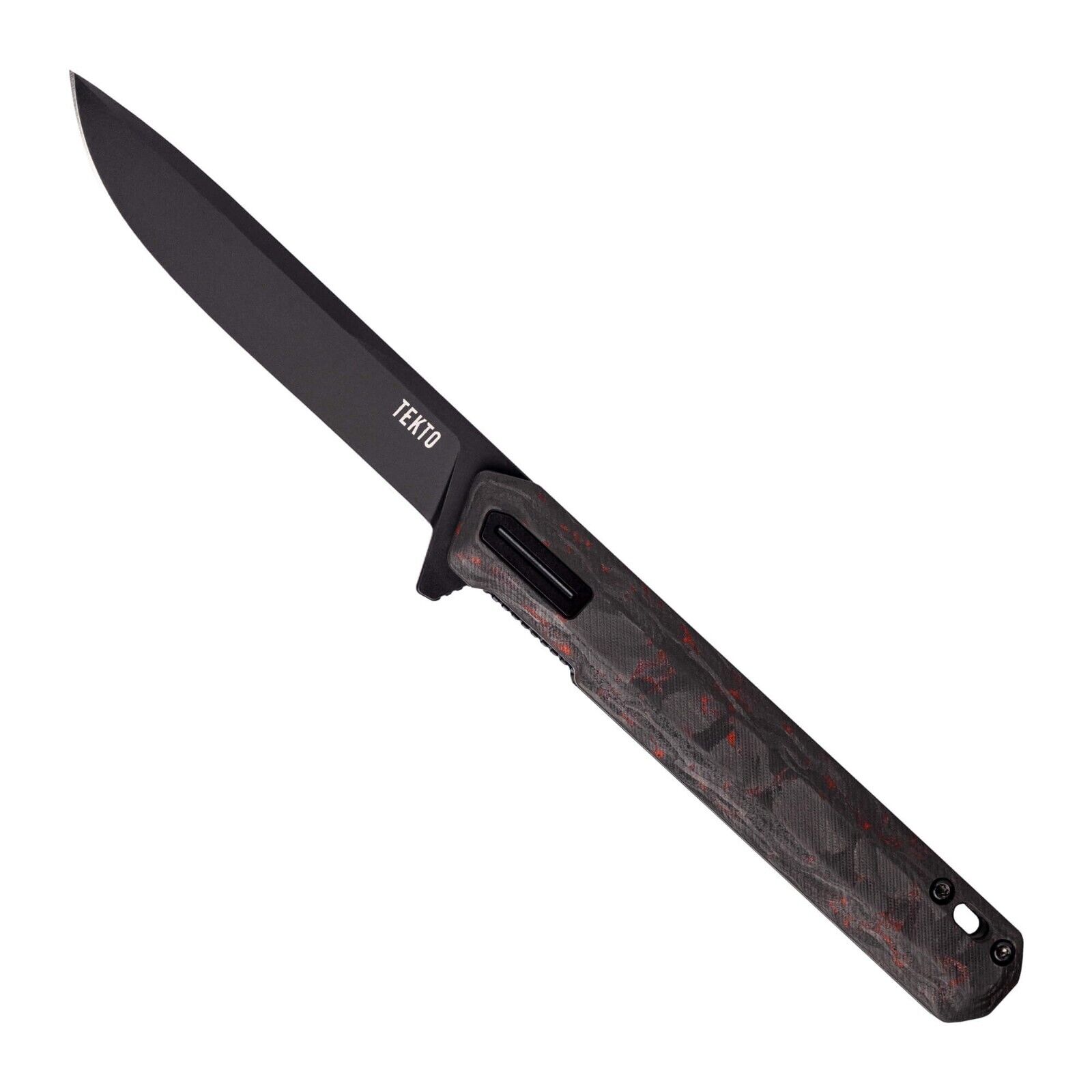 Tekto F2 Bravo Folding Knife Red Forged CF Handle w/Black Accents D2 Plain Black