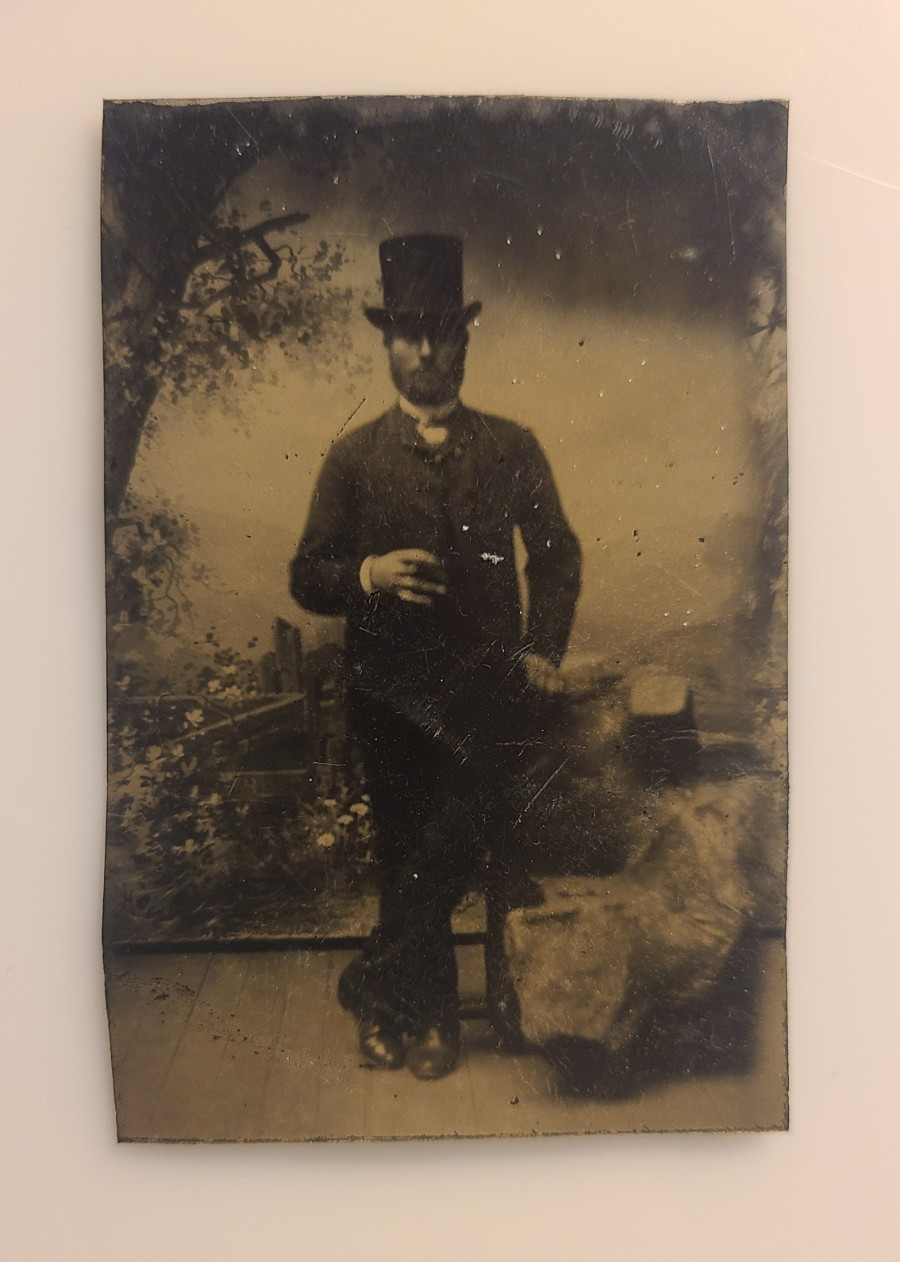 Antique 1860s Tintype Man Smoking Cigar Top Hat Beard Civil War Era Photo Antique 1860s Tintype Man Smoking Cigar Top Hat Beard Civil War Era Photo