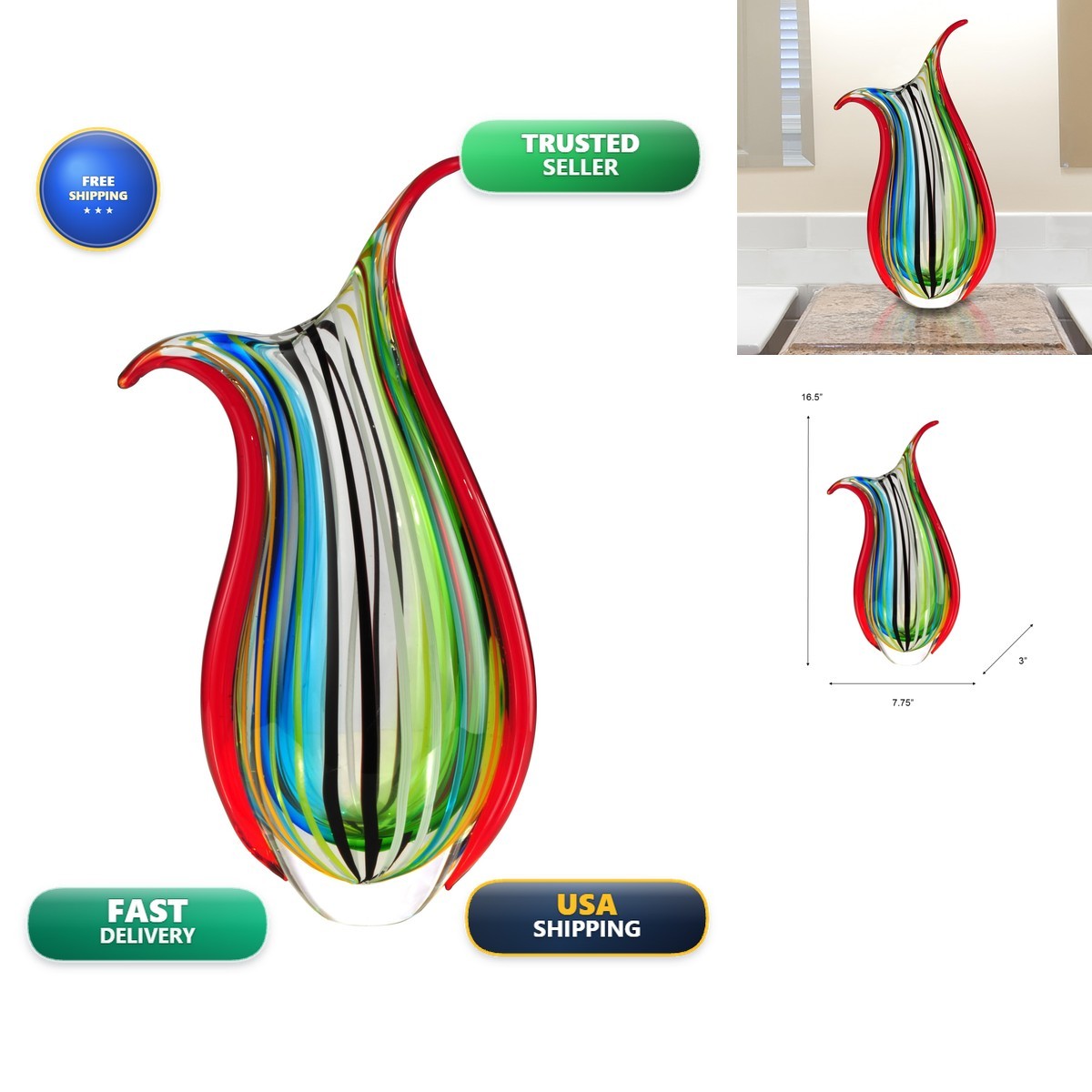 Dale Tiffany Art Glass Vase Cambay Collection Multicolor Dale Tiffany Art Glass Vase Cambay Collection Multicolor