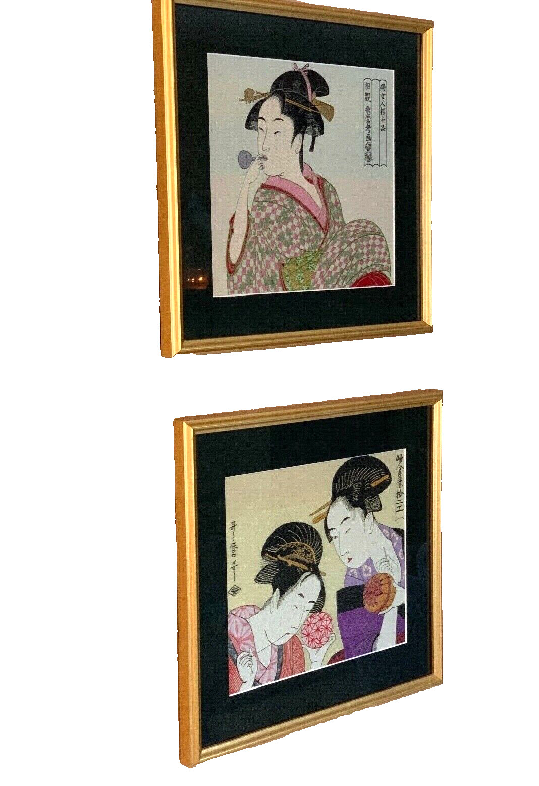 Exquisite Early Mid Century Pair Original Japanese Geisha Beauties Woven In Silk Exquisite Early Mid Century Pair Original Japanese Geisha Beauties Woven In Silk