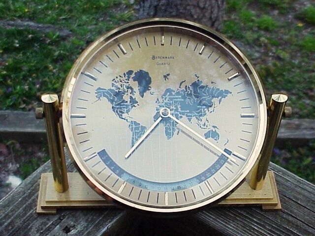 Nice KIENZLE Germany Quartz Movement World Time Clock in Swivel BRASS DESK MOUNT