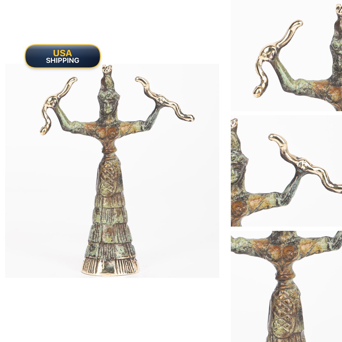 Iconsgr Ancient Greek Bronze Museum Statue Replica Minoan Era Snake Goddess