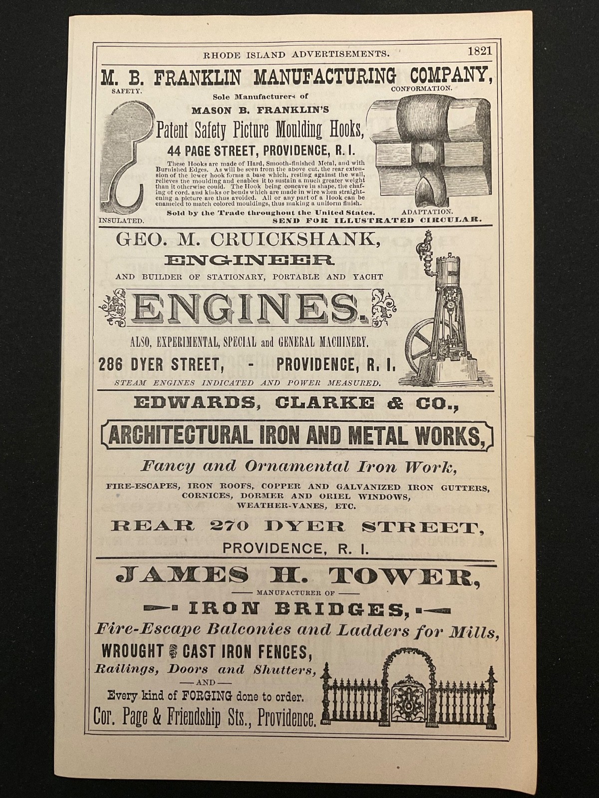 1883 Antique Ad Page Cruickshank Engines, Pitts & Hicks Jewelers, Providence RI