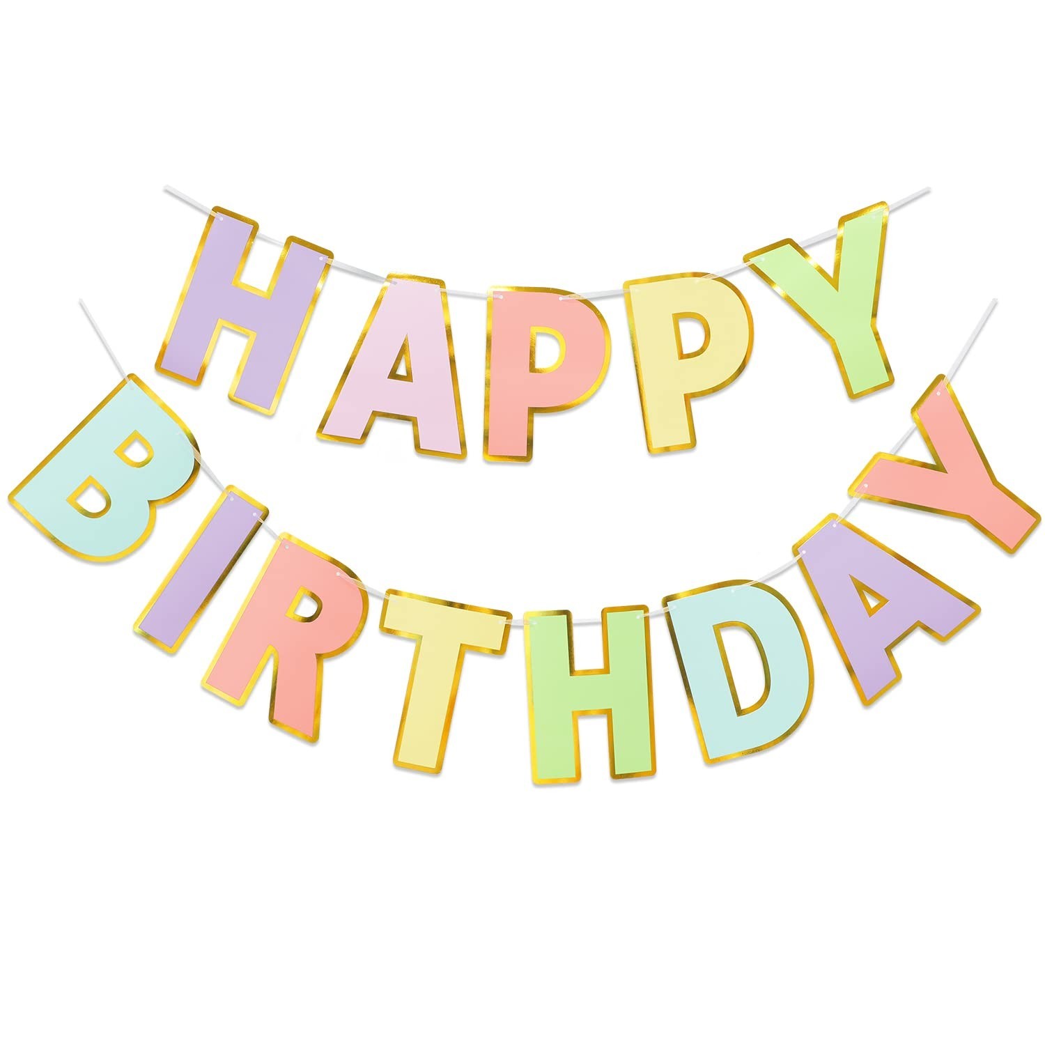 Pre-Strung Happy Birthday Banner - Pastel Macaron Party Decorations Pre-Strung Happy Birthday Banner - Pastel Macaron Party Decorations