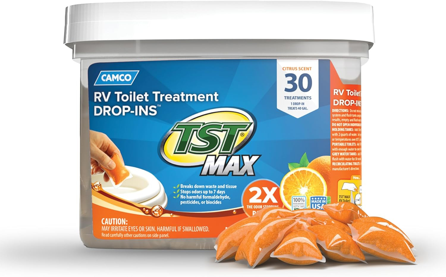 Camco TST MAX RV Toilet Treatment Drop-Ins, Orange Scent, 30 Pack (41183) Camco TST MAX RV Toilet Treatment Drop-Ins, Orange Scent, 30 Pack (41183)
