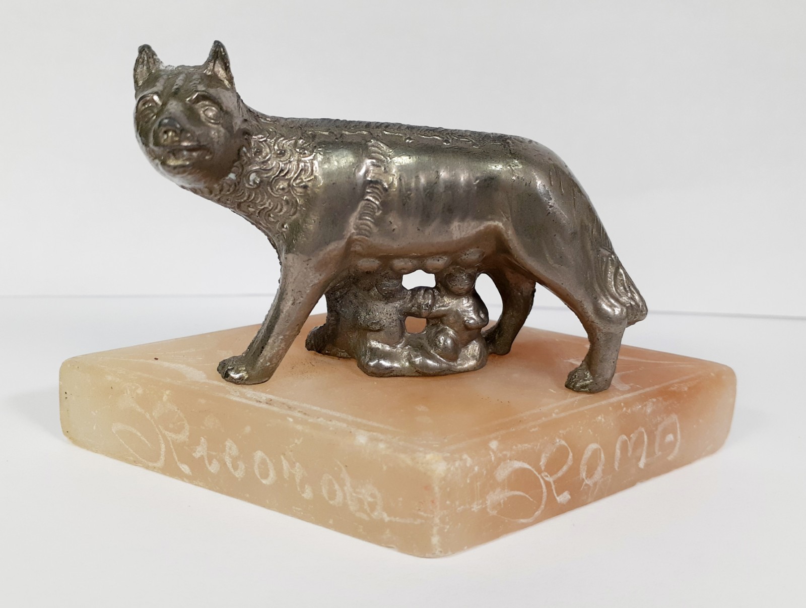 Vintage WWII Italy Souvenir Romulus & Remus Ricordo Di Roma Metal On Stone Base Vintage WWII Italy Souvenir Romulus & Remus Ricordo Di Roma Metal On Stone Base