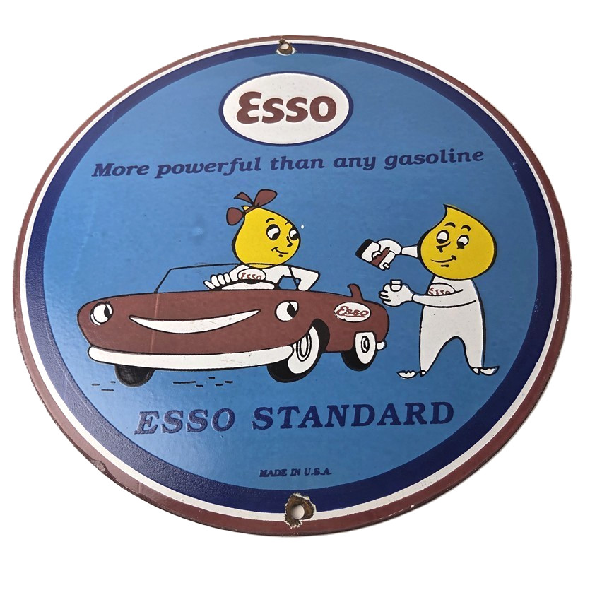 Vintage Esso Gasoline Sign - Oil Drop Gas Station Advertisement Porcelain Sign Vintage Esso Gasoline Sign - Oil Drop Gas Station Advertisement Porcelain Sign