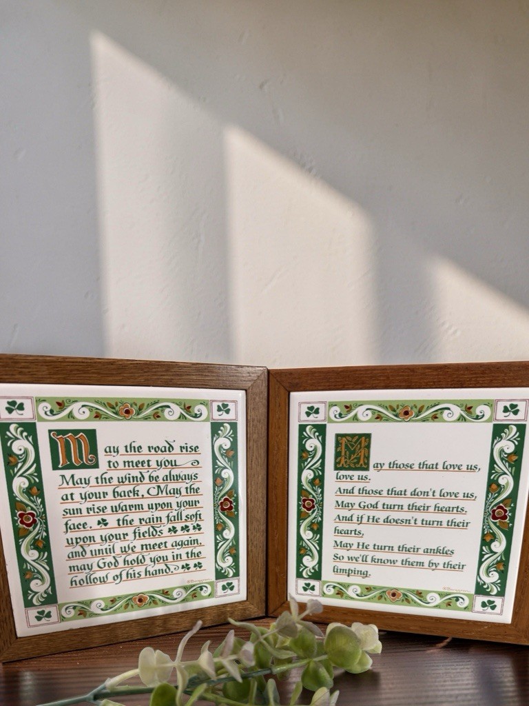 Vintage MCM Berggren ceramic trivet / wall plaque Irish Blessings Set Vintage MCM Berggren ceramic trivet / wall plaque Irish Blessings Set