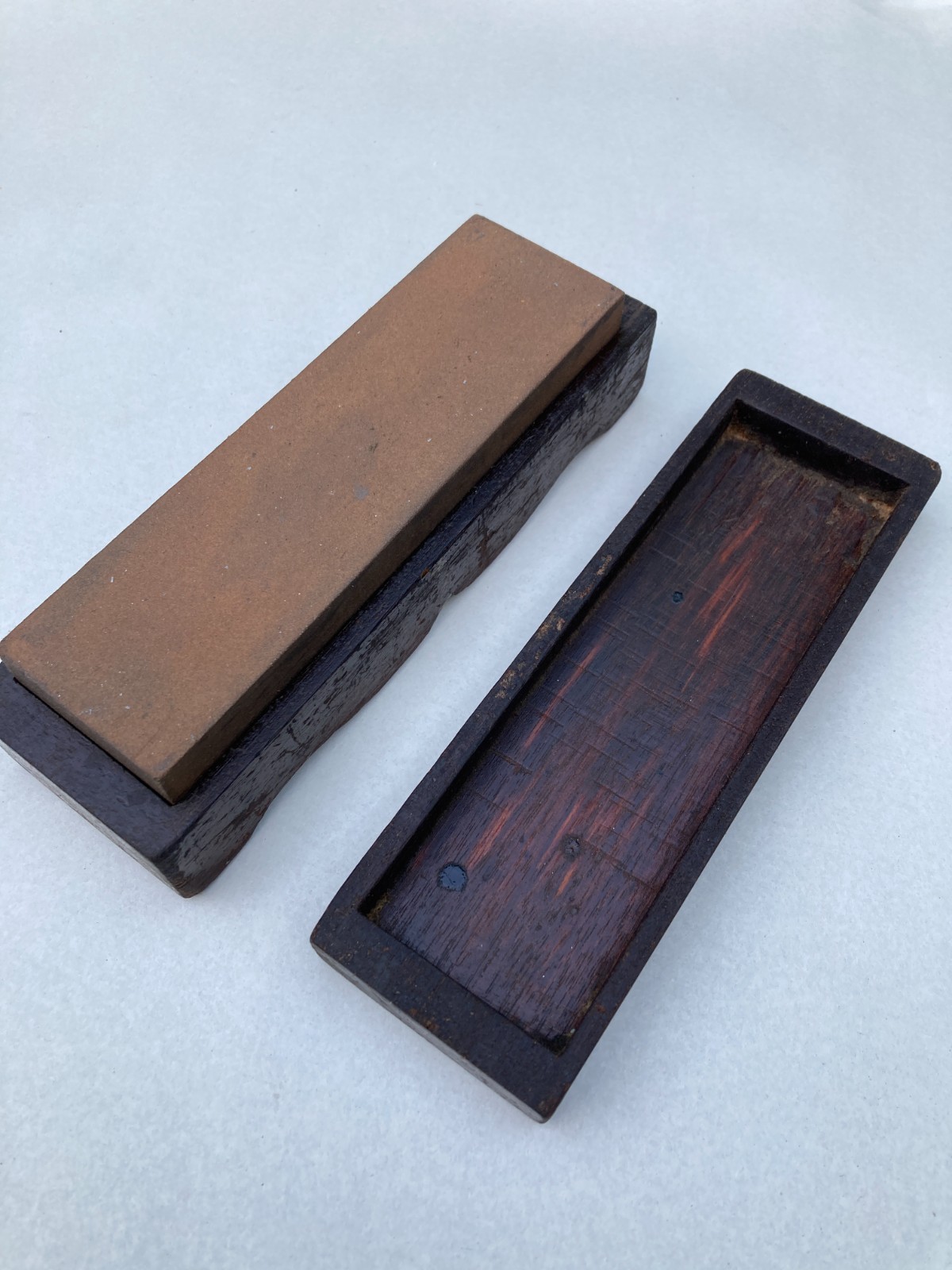 Antique Sharpening Stone Victorian Wood Coffin Box  Whetstone Oil Stone Nice