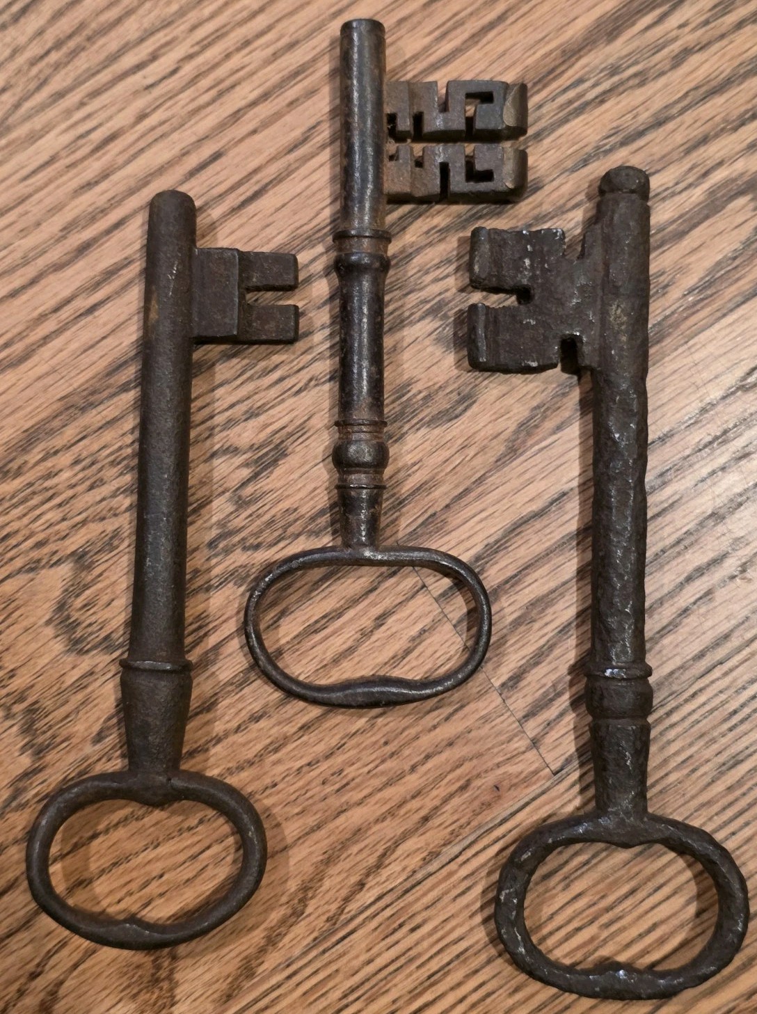 Antique Hand-Forged Iron Skeleton Keys Lot of 3, 17th-18th Century France &Italy