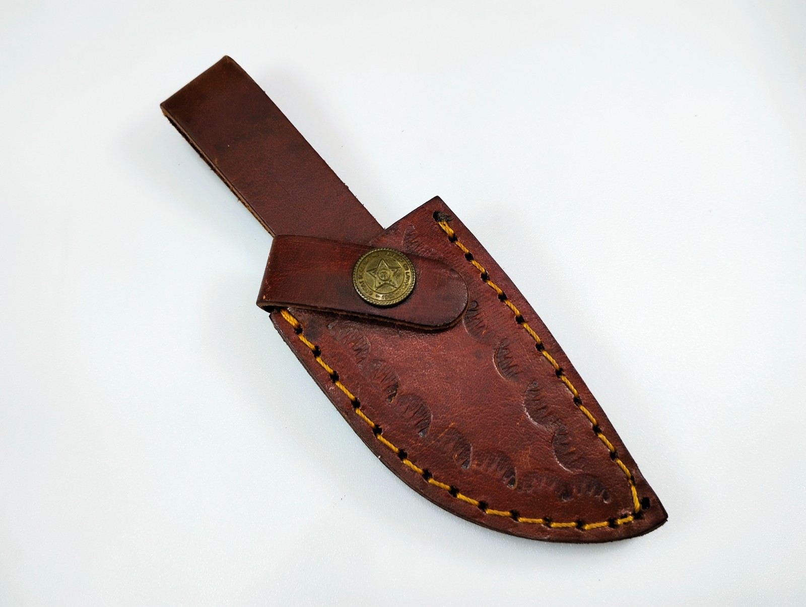 Vintage Leather Knife Sheath State of Oklahoma Great Seal Snap 1907 Yellow Stitc Vintage Leather Knife Sheath State of Oklahoma Great Seal Snap 1907 Yellow Stitc