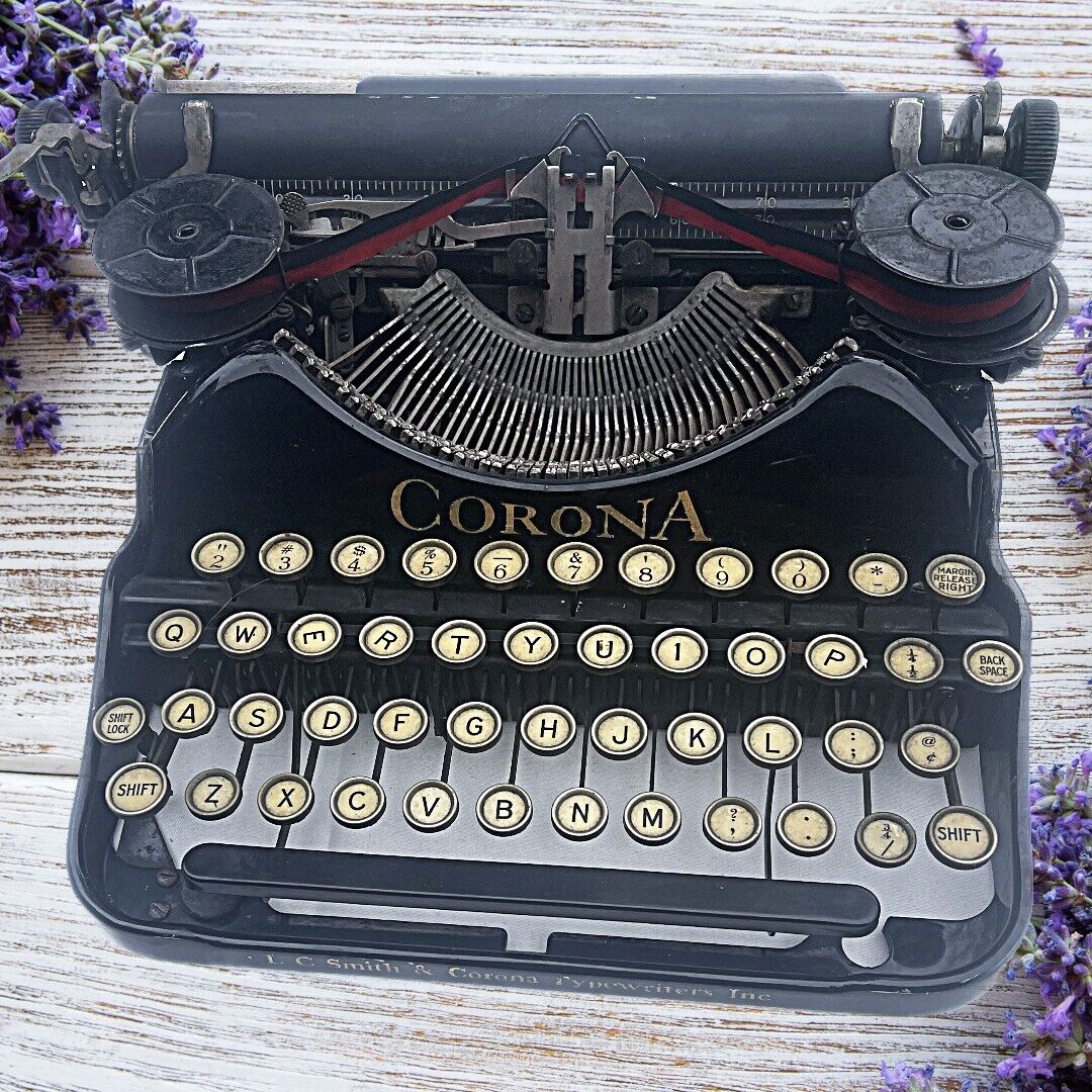 Typewriter Antique Smith Corona 1920s Black Steel Manual Portable Art Deco