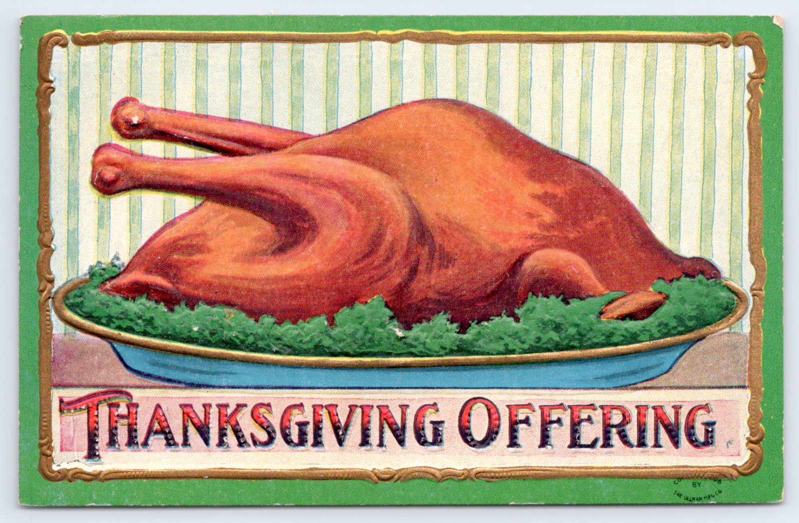 Thanksgiving Offering Roasted Turkey on Platter Holiday Postcard Thanksgiving Offering Roasted Turkey on Platter Holiday Postcard