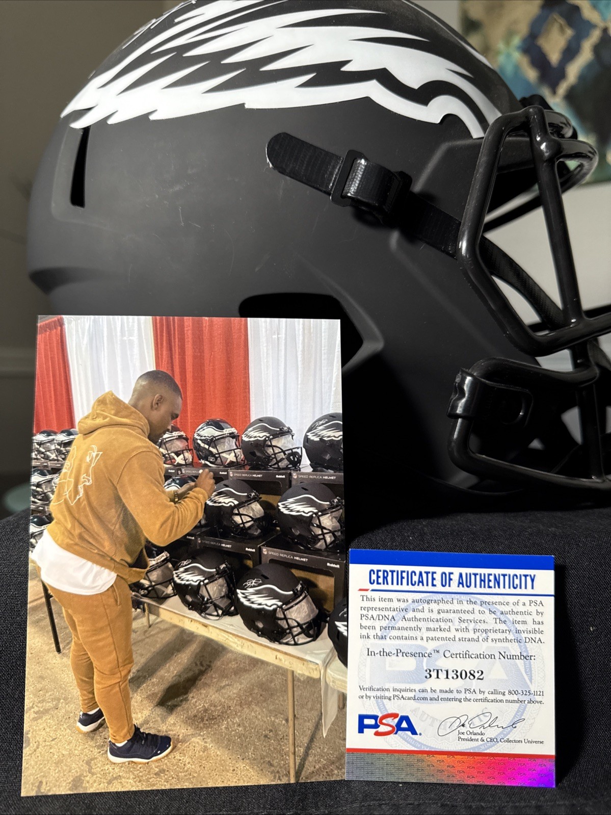 Jalen Hurts F/S Replica Eagles Eclipse Alternate Speed Helmet PSA. Jalen Hurts F/S Replica Eagles Eclipse Alternate Speed Helmet PSA.