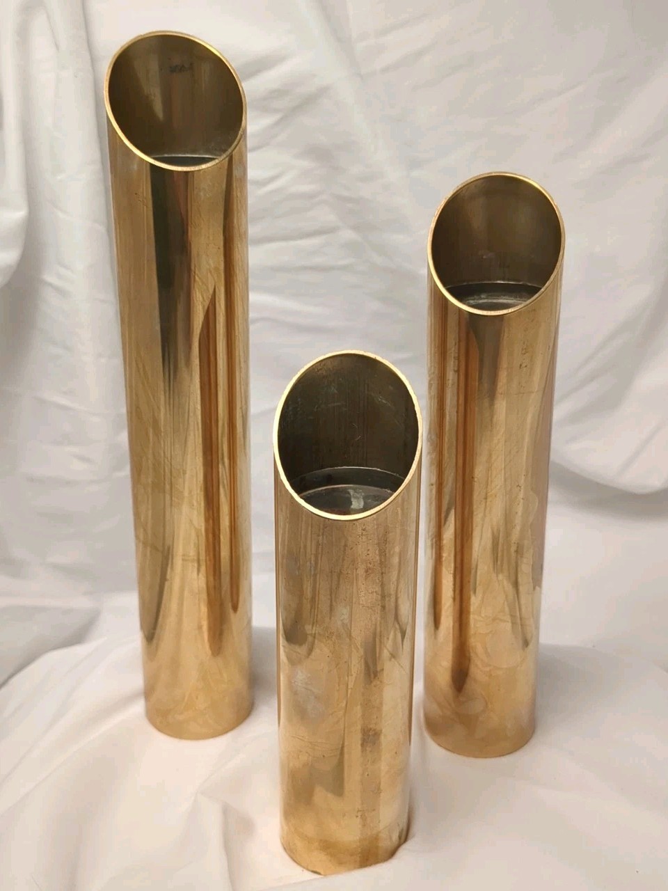 Set of 3 Graduated Brass Cylinder Candle Holders MCM Vintage Scandinavian Set of 3 Graduated Brass Cylinder Candle Holders MCM Vintage Scandinavian