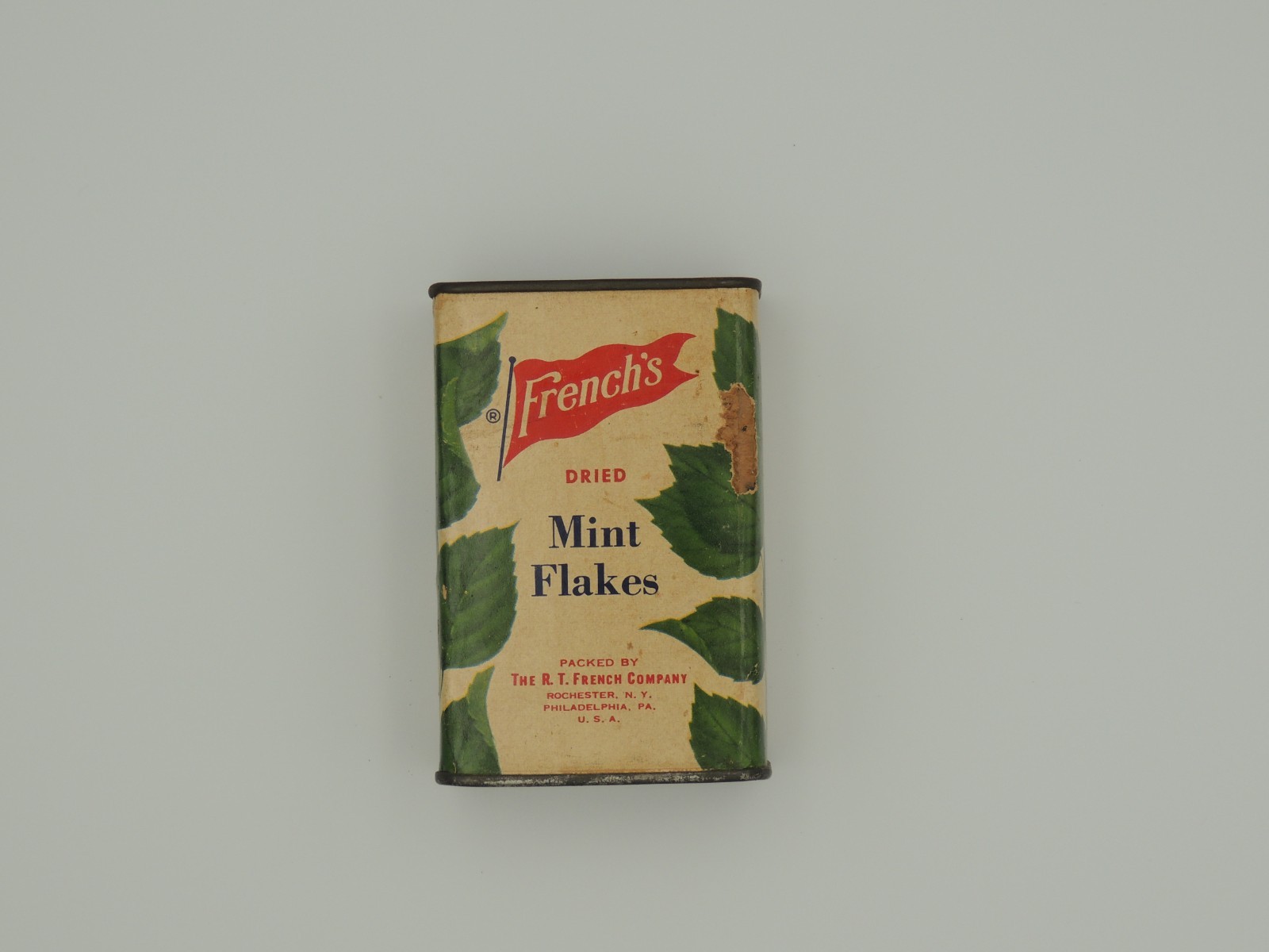 Vintage French's DRIED MINT FLAKES Spice Tin Graphic Litho Can Rochester NY