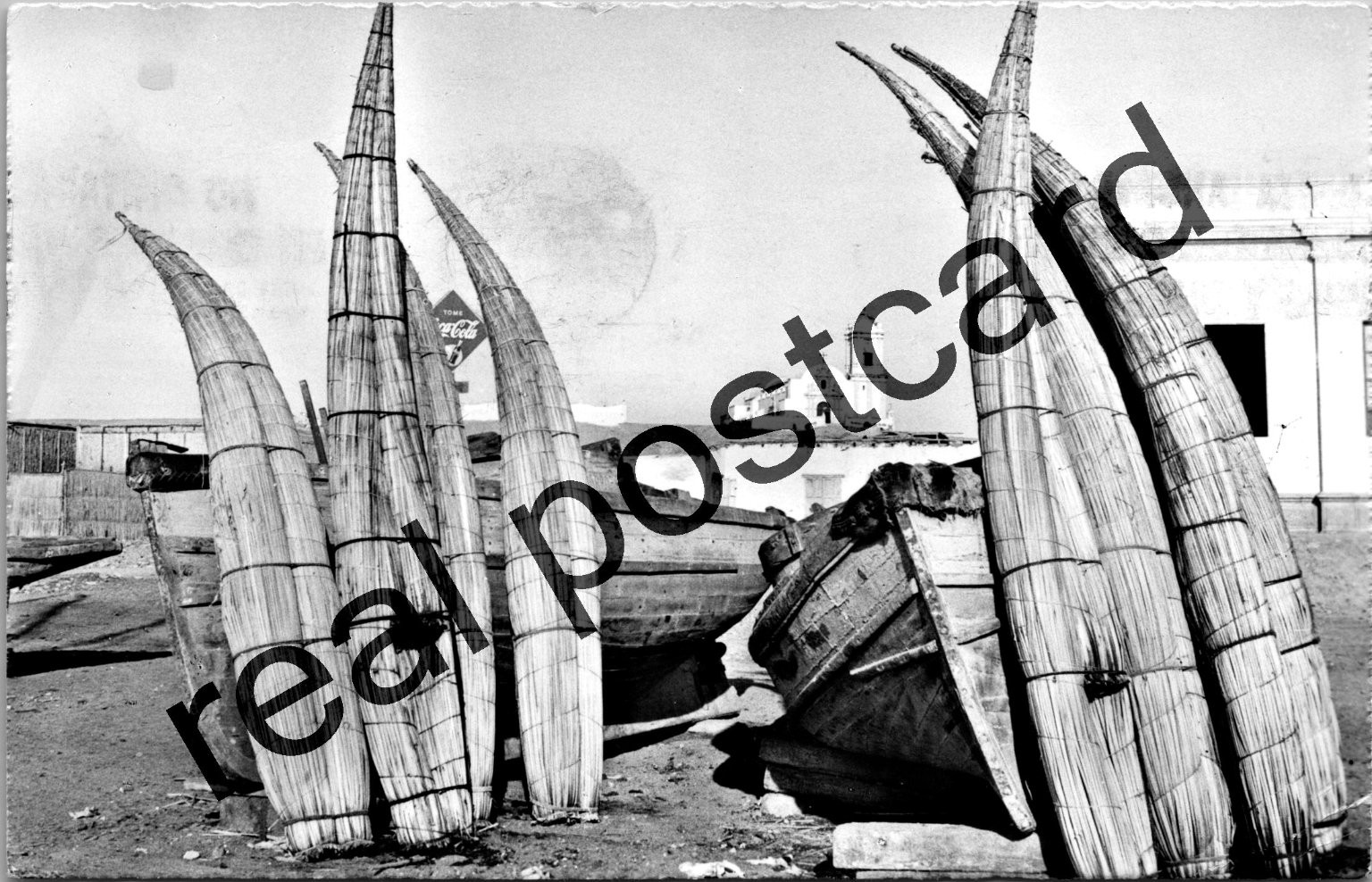 Vintage 1956 Huanchaco Peru Fishermen Reed Boats RPPC Postcard Lima Postmark Vintage 1956 Huanchaco Peru Fishermen Reed Boats RPPC Postcard Lima Postmark