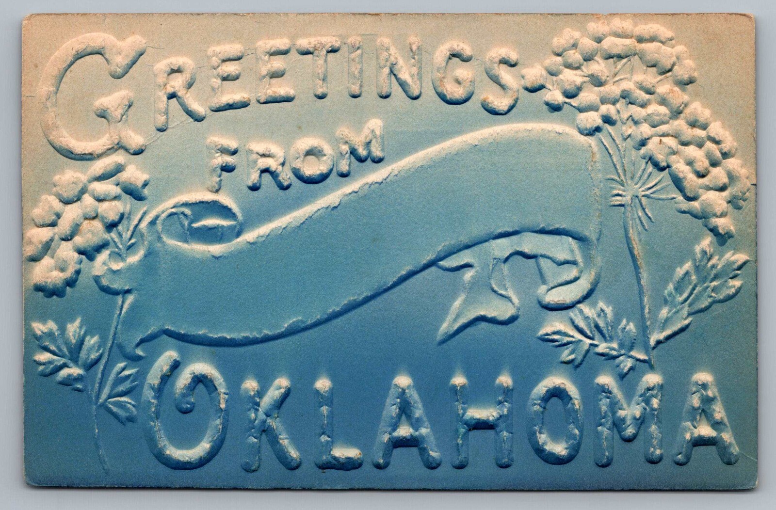 c1910 Greetings From Oklahoma Airbrush Embossed Blank City Antique Postcard C6 c1910 Greetings From Oklahoma Airbrush Embossed Blank City Antique Postcard C6