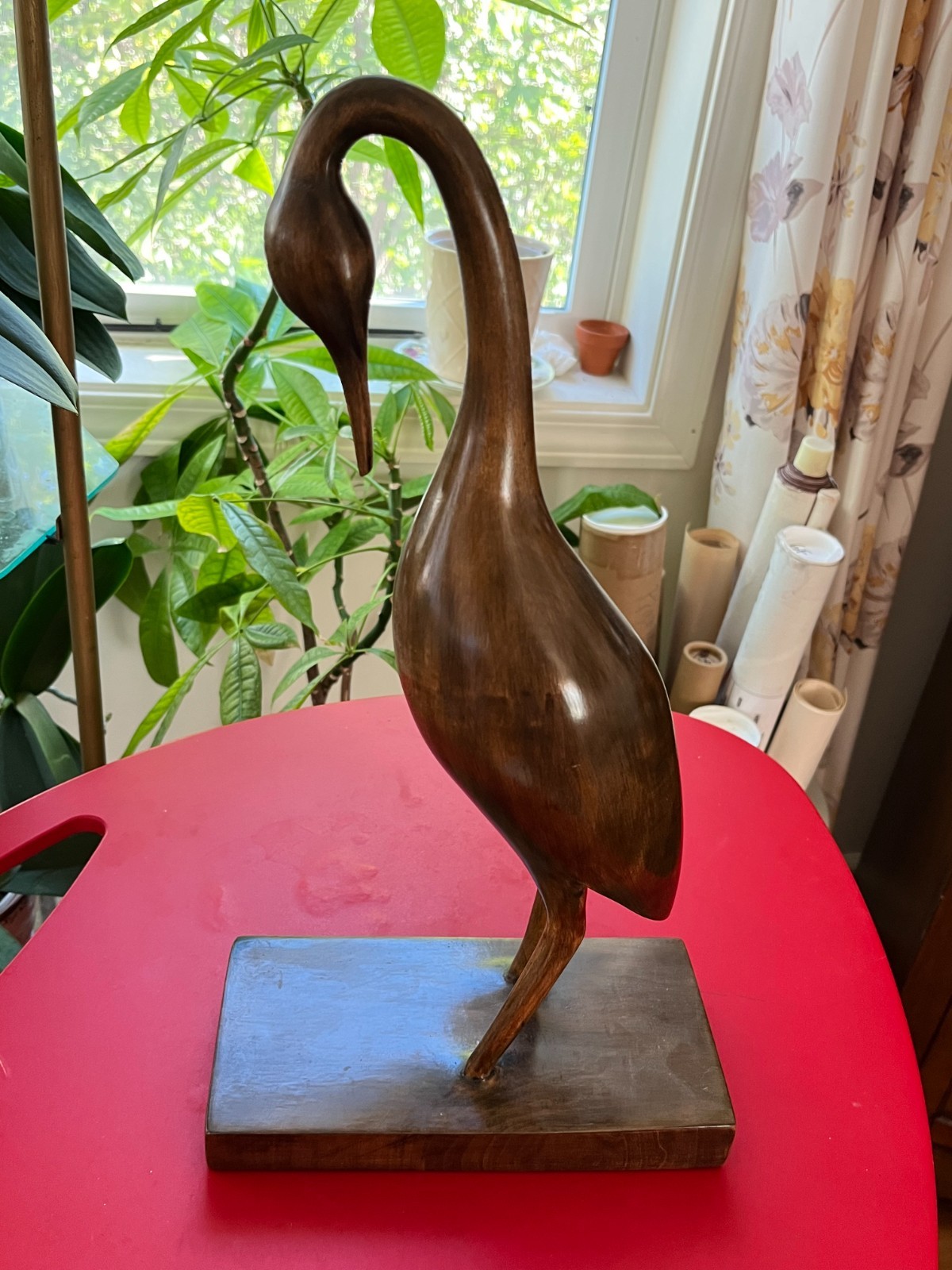 Vintage hand carved wood sculpture wading bird 16"H signed VPG 1982 Vintage hand carved wood sculpture wading bird 16"H signed VPG 1982