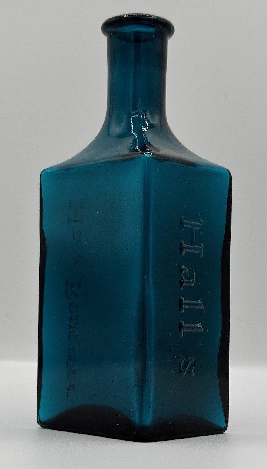 Antique Hall's Vegetable Sicilian Hair Renewer Bottle Deep Teal 1878-1885 Crisp Antique Hall's Vegetable Sicilian Hair Renewer Bottle Deep Teal 1878-1885 Crisp