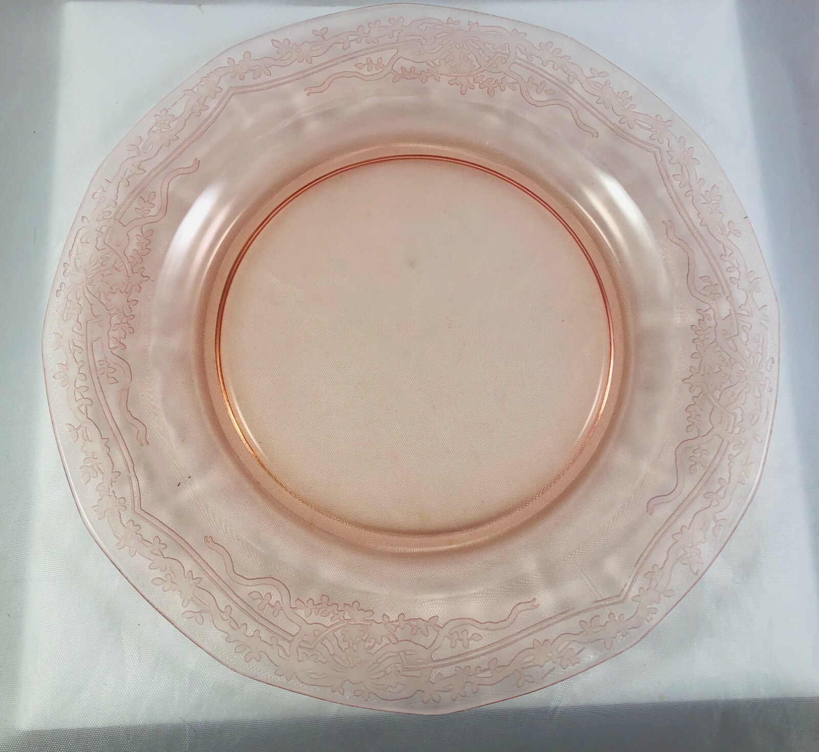 Vintage Elegant Etched Glass Fostoria Pink June Flowers Luncheon Plate