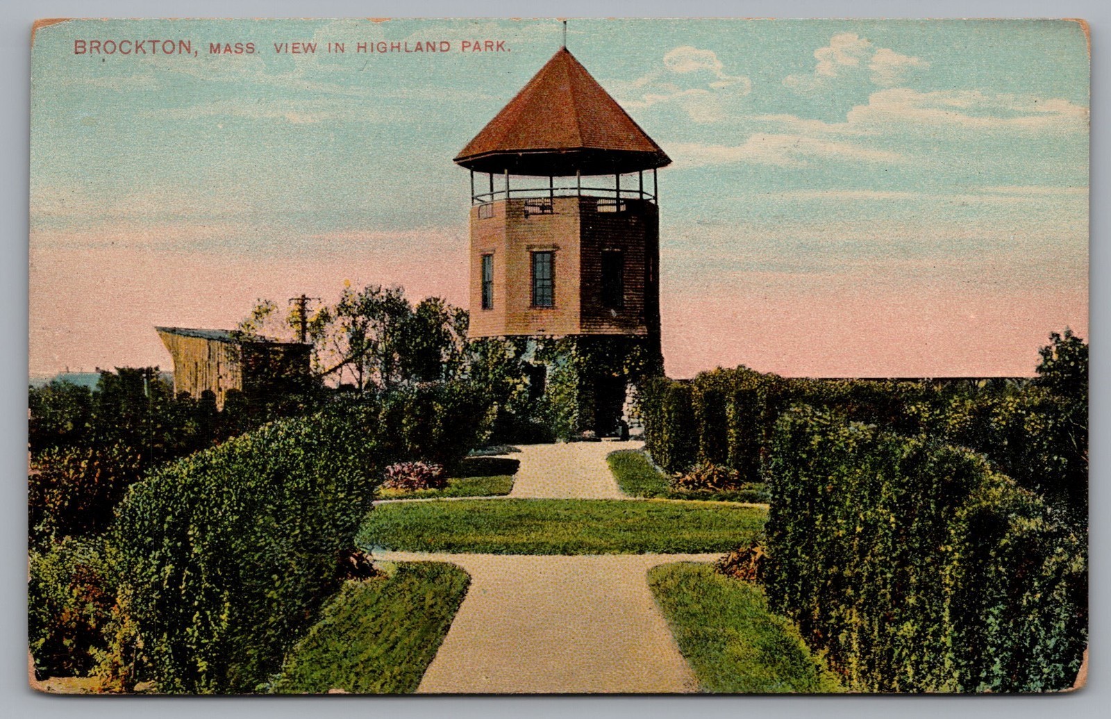 Brockton MA View in The Highland Park, Gazebo, Garden 1910 Postcard TS-212 Brockton MA View in The Highland Park, Gazebo, Garden 1910 Postcard TS-212