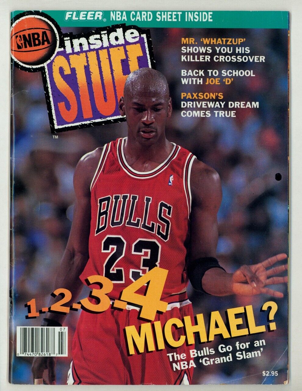 1992 Inside Stuff Michael Jordan Basketball Cover w/ Card Sheet of Fleer NBA