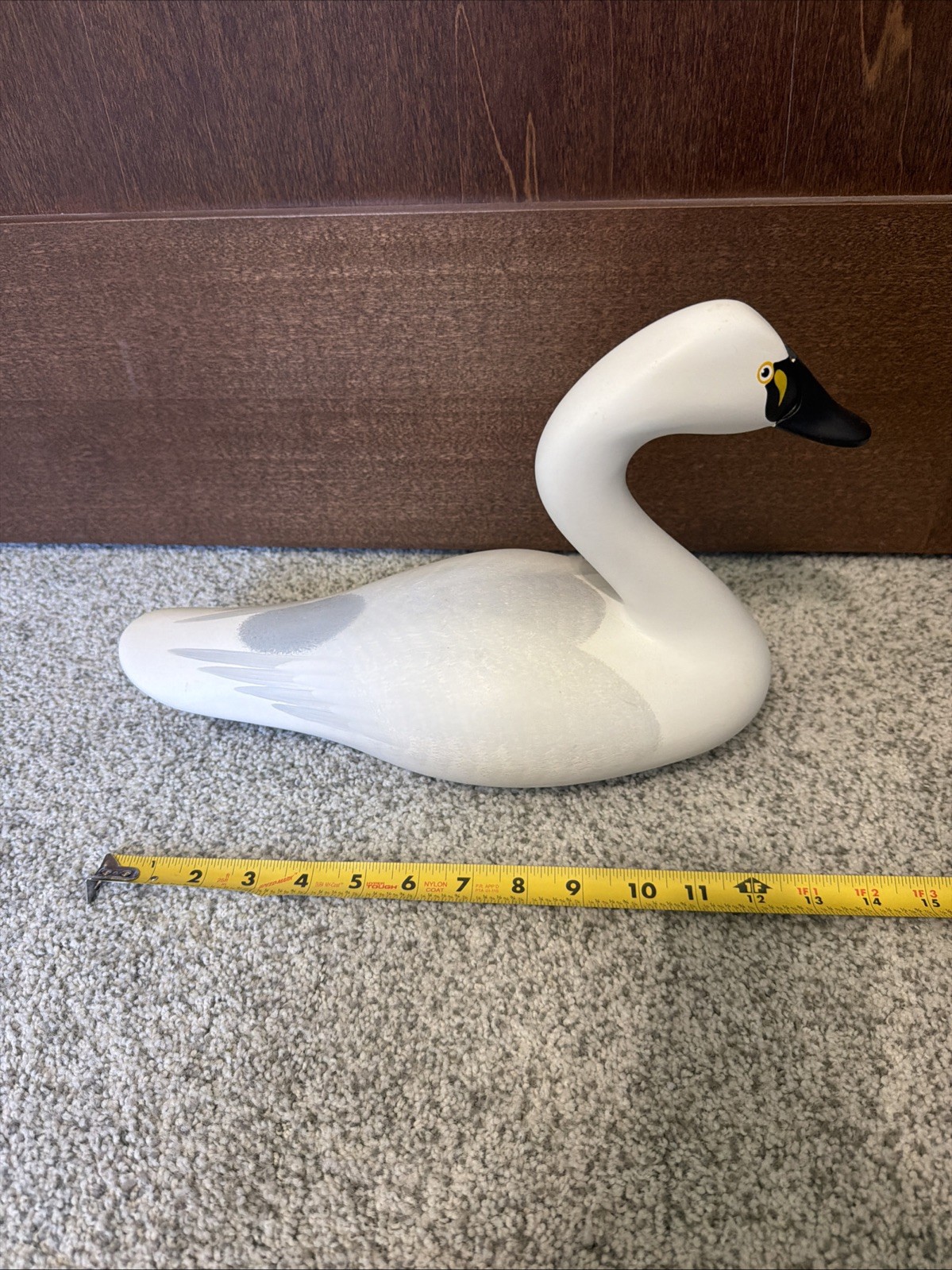 Vintage Hand Carved Wooden Swan Decoy Folk Art White Bird Decor 14”