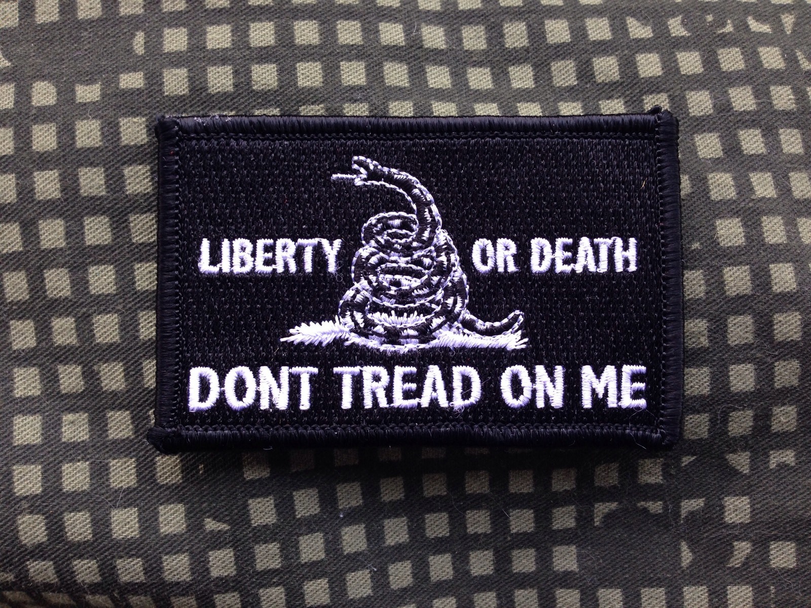 Liberty Or Death Dont Tread On Me Embroidered Patch Black White Liberty Or Death Dont Tread On Me Embroidered Patch Black White