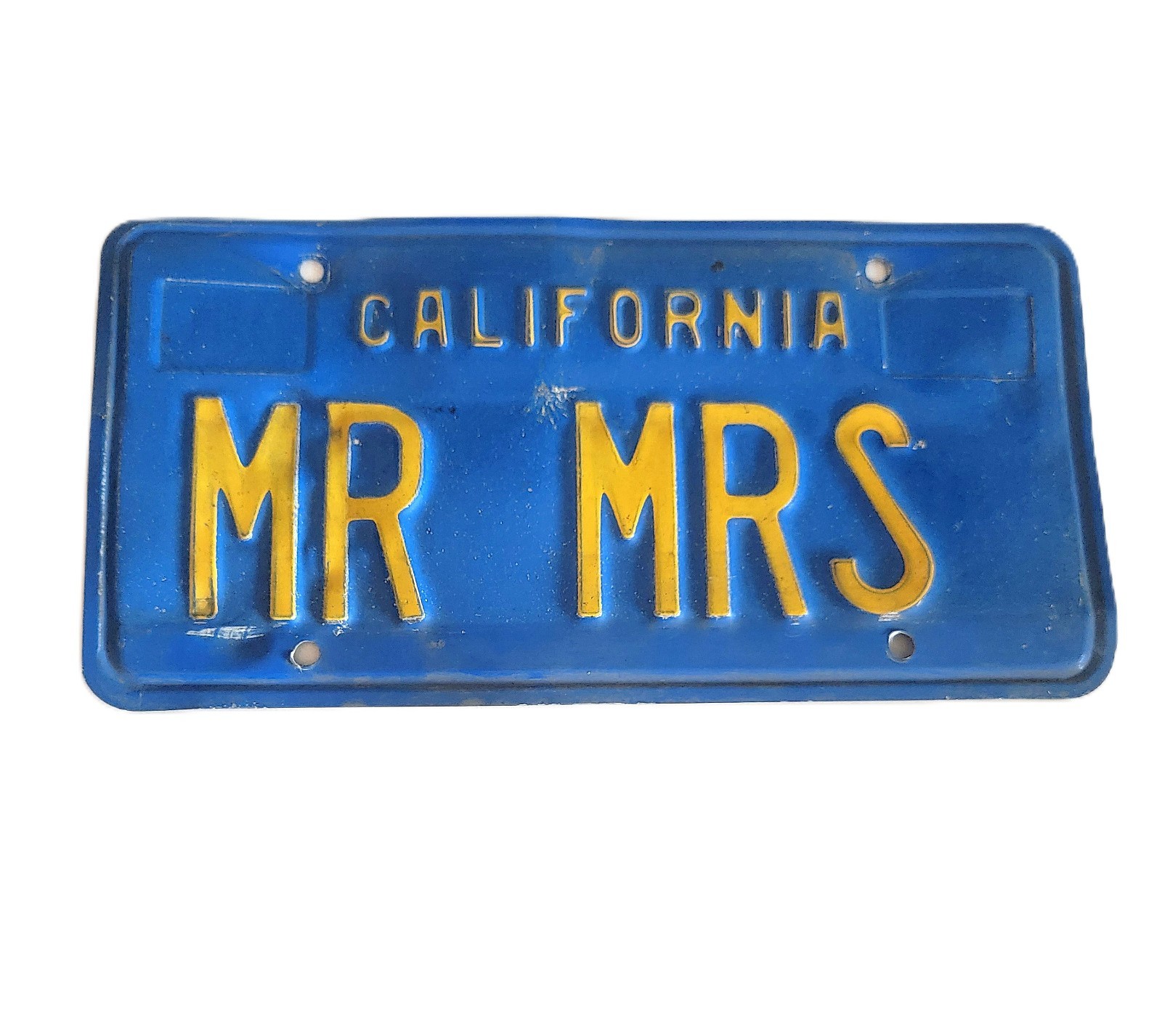 Vintage 1970's California License Plate Blue / Yellow Personalized Mr Mrs