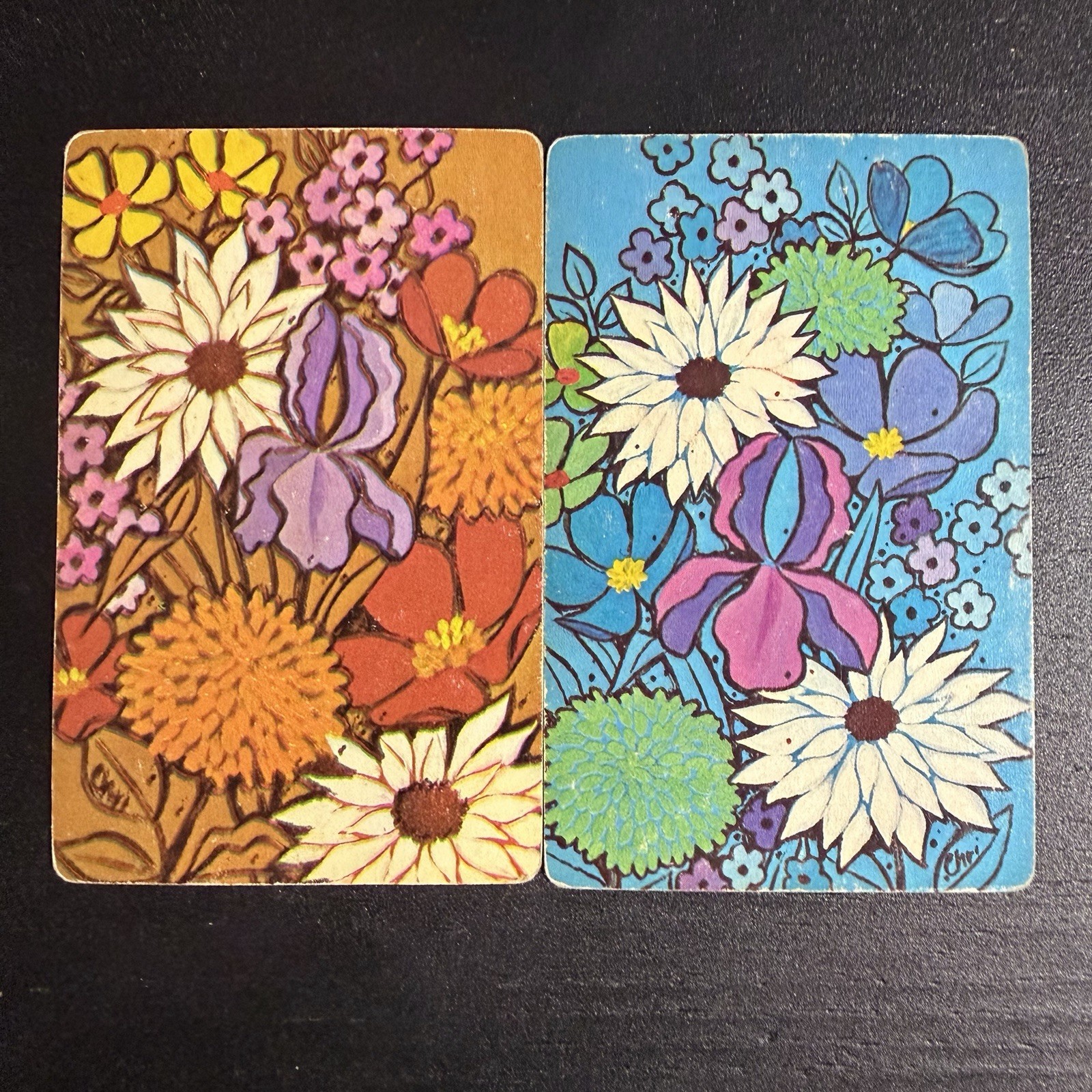 Colorful Retro Flowers / VTG Floral Single Swap Playing Card Companions Colorful Retro Flowers / VTG Floral Single Swap Playing Card Companions