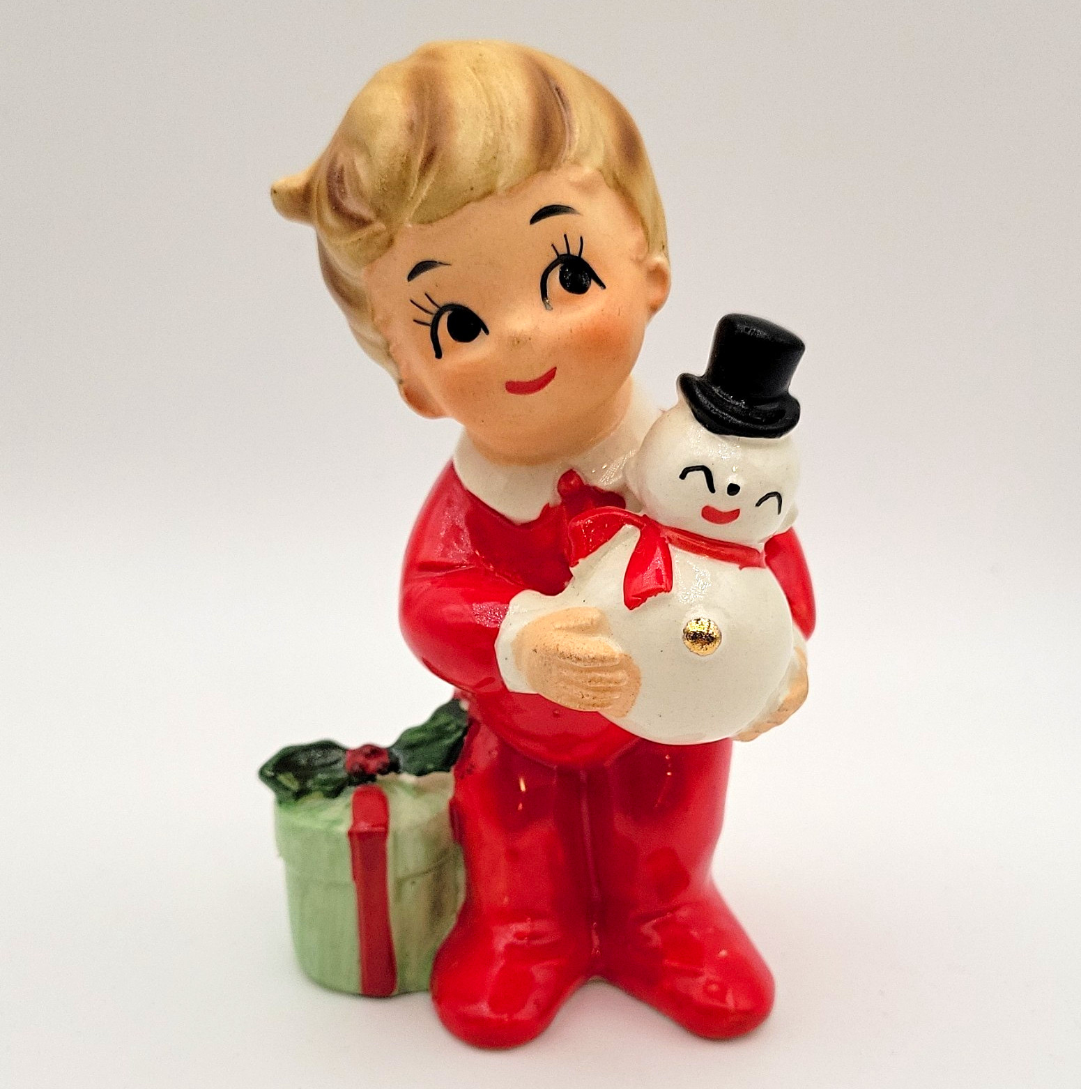 Vtg Josef Originals Christmas Boy Holding Snowman Figurine Japan MCM Pajama 4" Vtg Josef Originals Christmas Boy Holding Snowman Figurine Japan MCM Pajama 4"