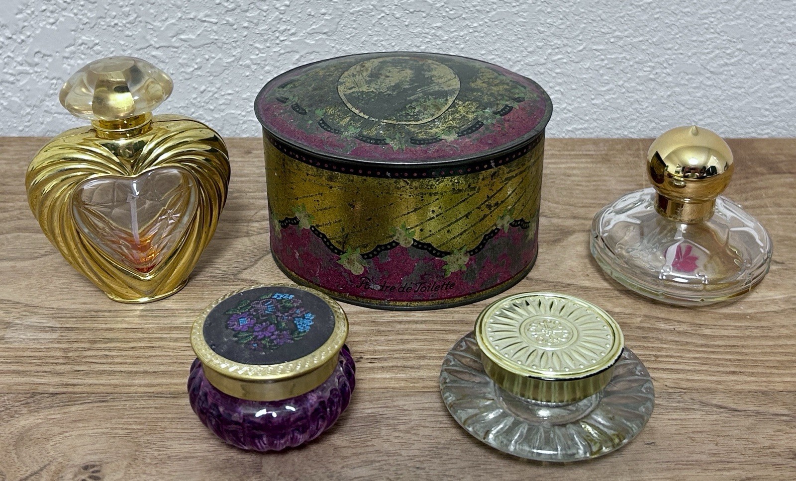 5pc Vintage Perfume & Vanity Lot - Victoria's Secret, Chopard, Antique Tin 5pc Vintage Perfume & Vanity Lot - Victoria's Secret, Chopard, Antique Tin