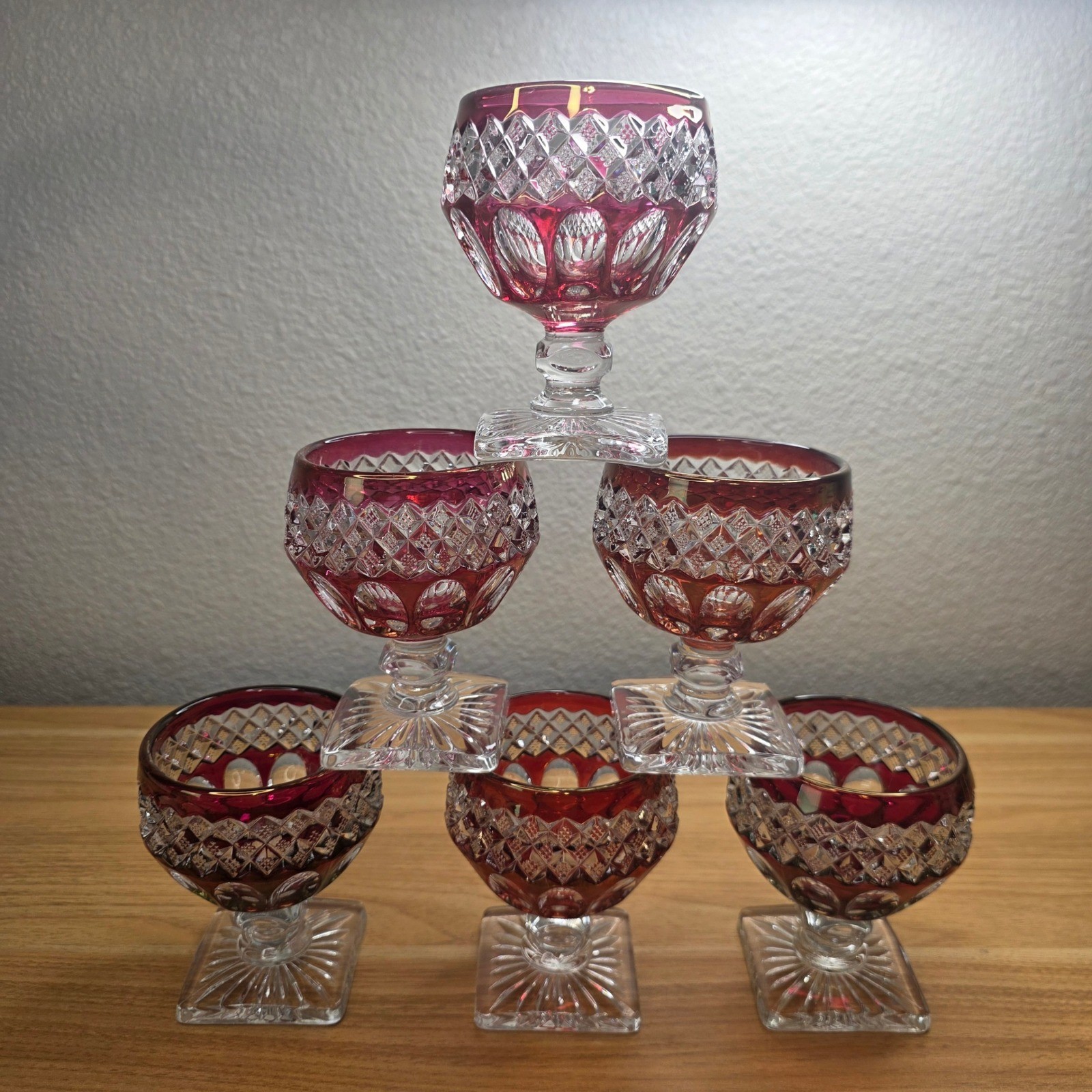 6 Vtg Westmoreland Waterford Ruby Stain Glass Champagne Low Sherbet Bowls Rare 6 Vtg Westmoreland Waterford Ruby Stain Glass Champagne Low Sherbet Bowls Rare