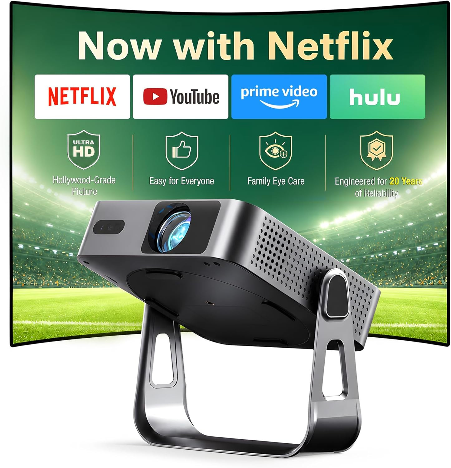 【Officially-Licensed APP & Native 1080P】Thinnest 1.81" Smart Mini Projector Lens
