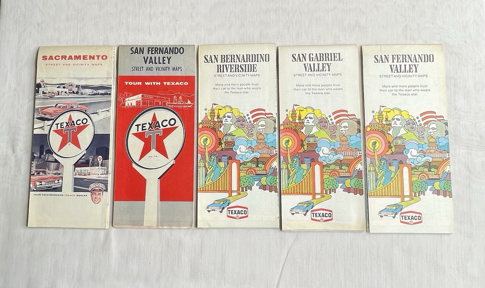 5 Vintage Texaco Road Maps Southern & Northern California 1957, '63, '71 & '72