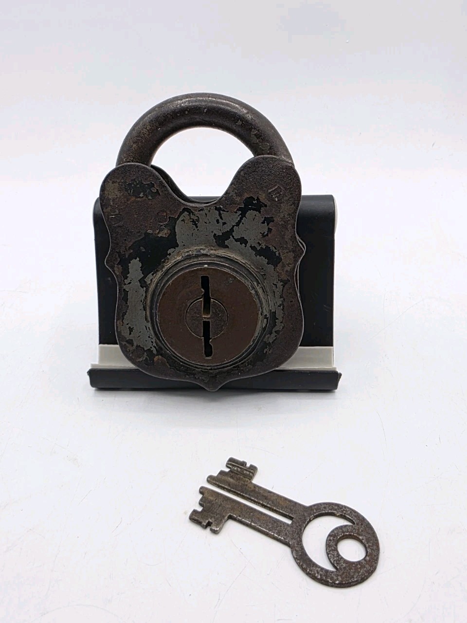 Antique Vintage Heavy Iron Padlock With Key Works Rustic Weathered Patina Antique Vintage Heavy Iron Padlock With Key Works Rustic Weathered Patina