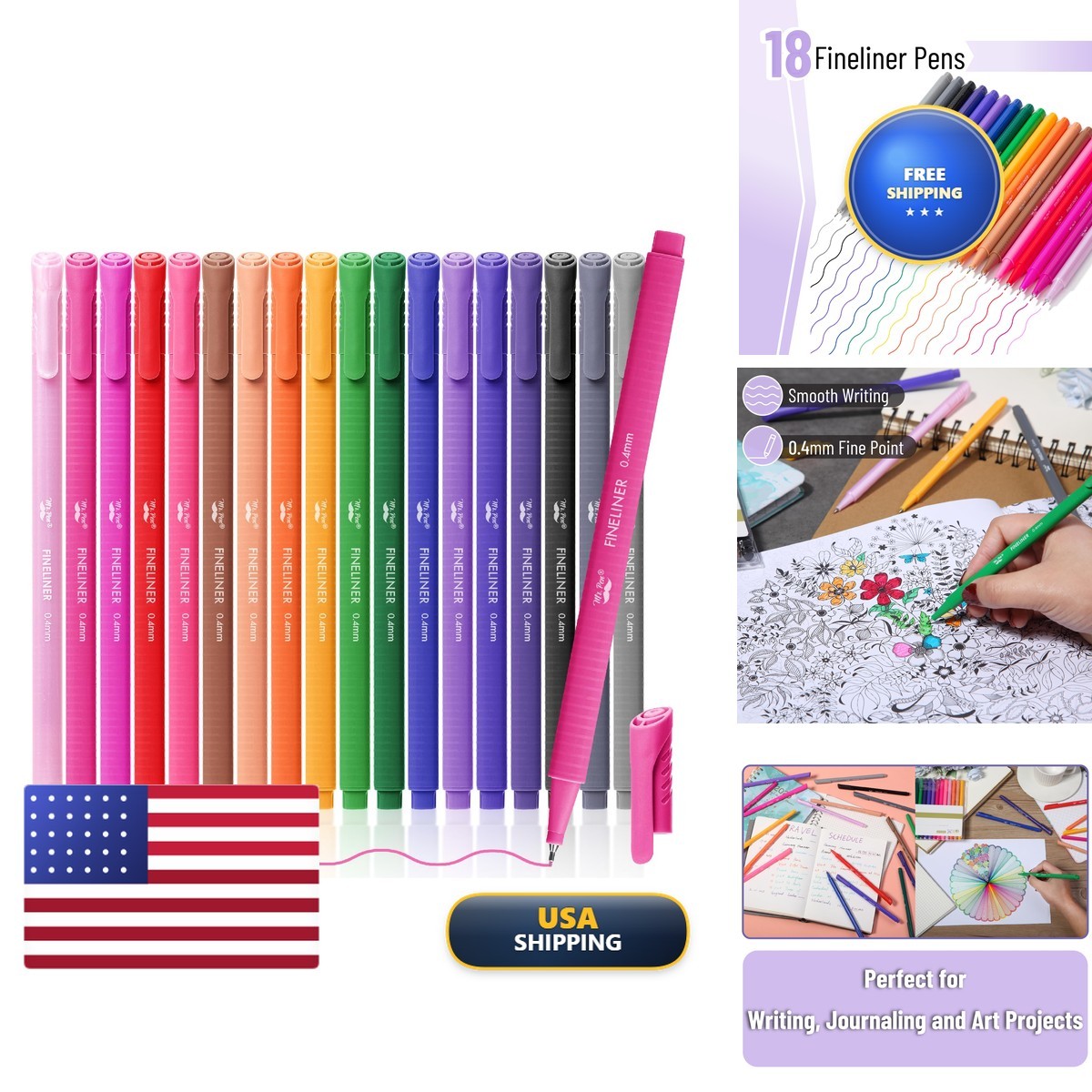 Mr. Pen Colored Fineliner Pens, 18 Pack, 0.4mm Mr. Pen Colored Fineliner Pens, 18 Pack, 0.4mm