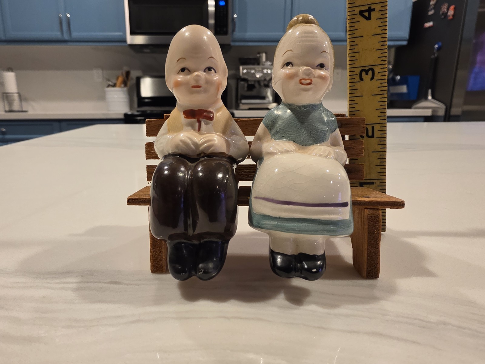 Vintage Ceramic Elderly Couple Bench Salt Pepper Shaker Japan Hand Painted Vintage Ceramic Elderly Couple Bench Salt Pepper Shaker Japan Hand Painted