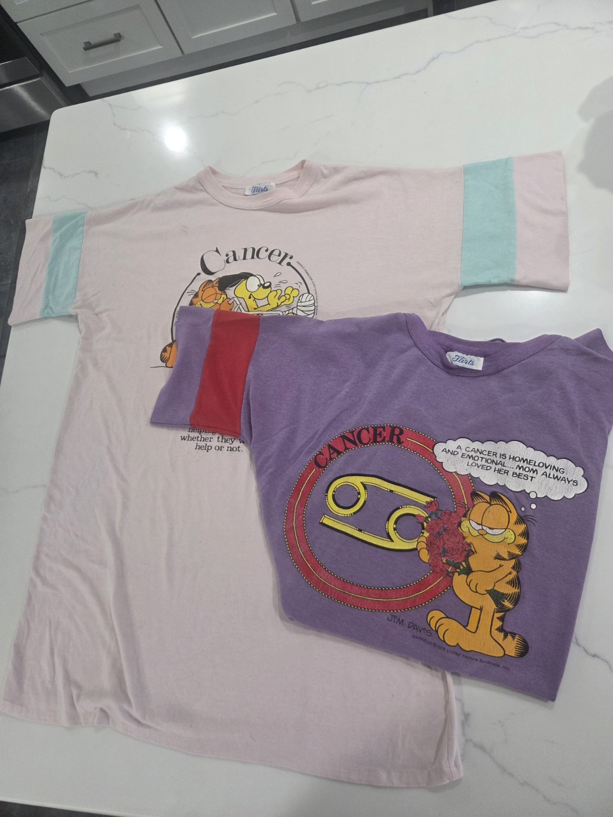 Vtg Garfield 1978 Jim Davis Flirts Sleep Shirt Bundle Zodiac "Cancer" XL