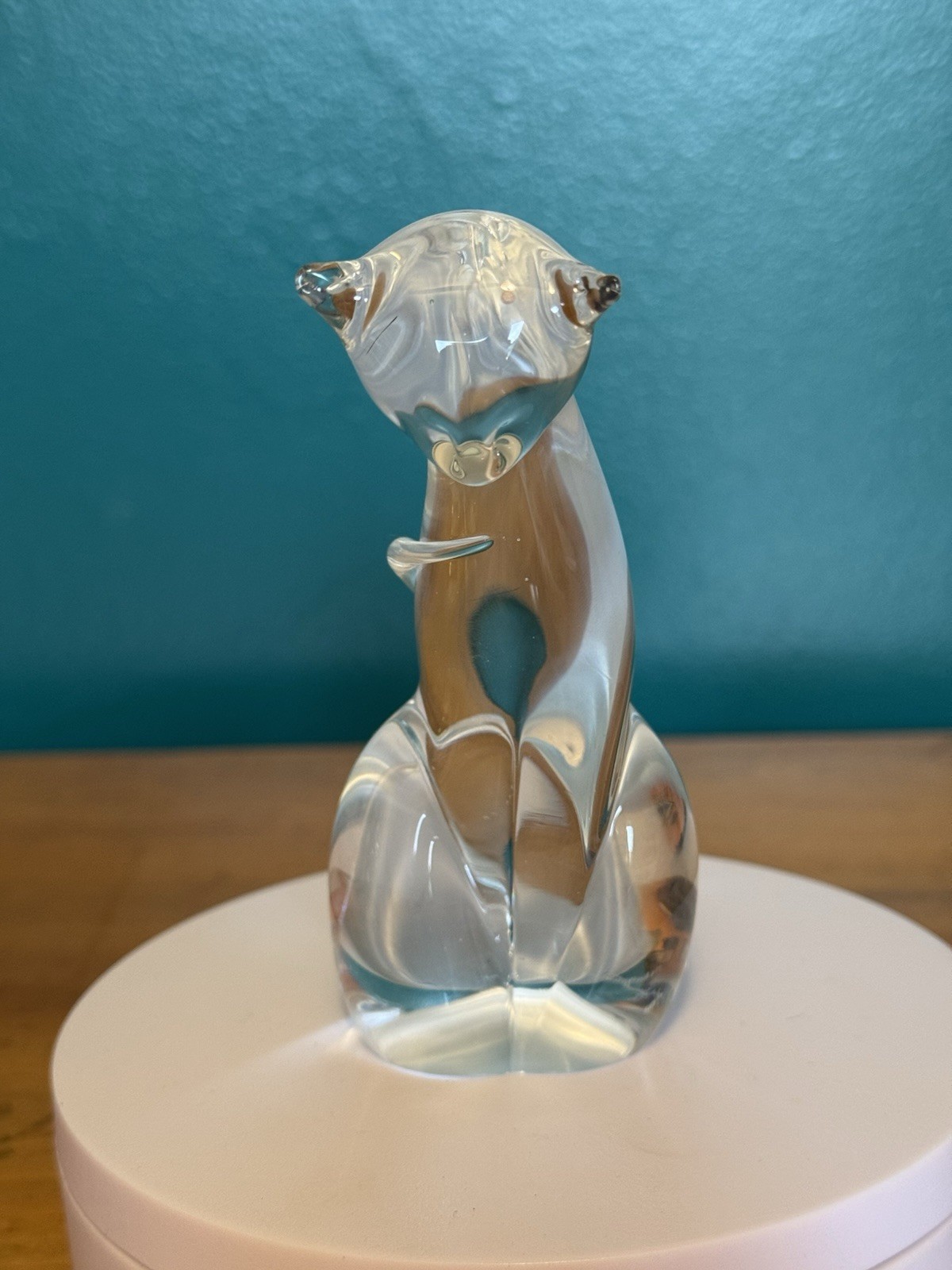 Vintage Heavy Glass Cat Figurine Paperweight 4.5" Signed Fernandez 6/6/1979 Vintage Heavy Glass Cat Figurine Paperweight 4.5" Signed Fernandez 6/6/1979