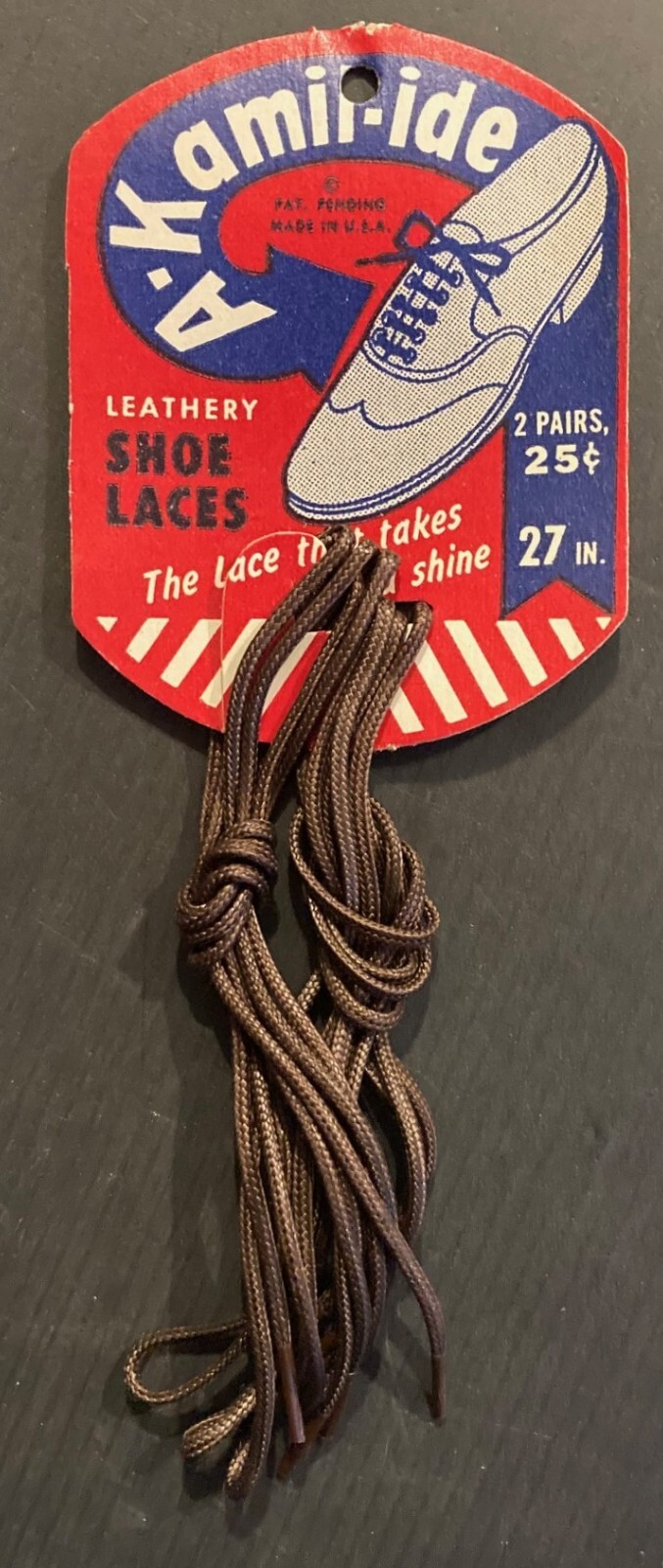 Vintage A-Kamil-ide Tip Leathery Shoe Laces on Original Header Card c-1940s "NOS Vintage A-Kamil-ide Tip Leathery Shoe Laces on Original Header Card c-1940s "NOS